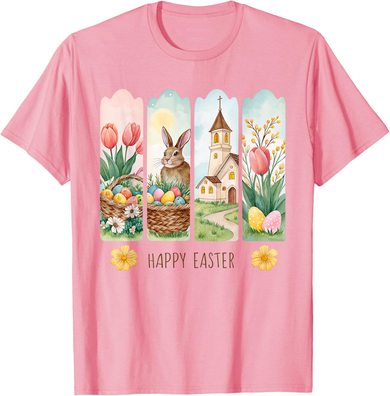 Cute Brushstroke Bunny Happy Easter Coquette Bow Boys Girls T-Shirt