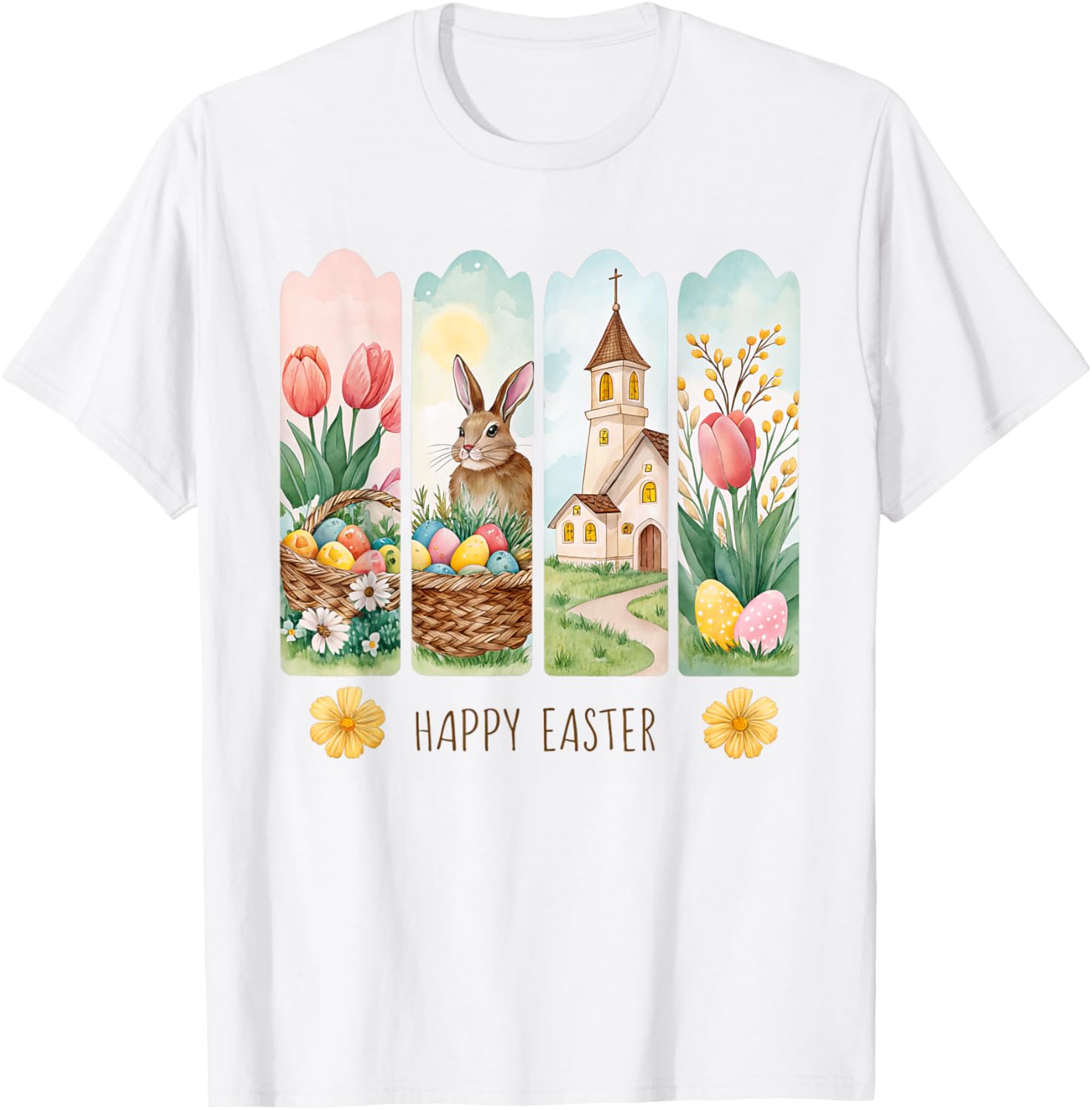 Cute Brushstroke Bunny Happy Easter Coquette Bow Boys Girls T-Shirt