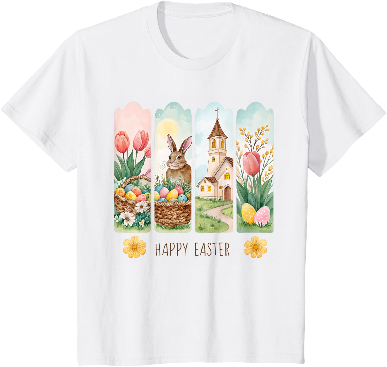 Cute Brushstroke Bunny Happy Easter Coquette Bow Boys Girls T-Shirt