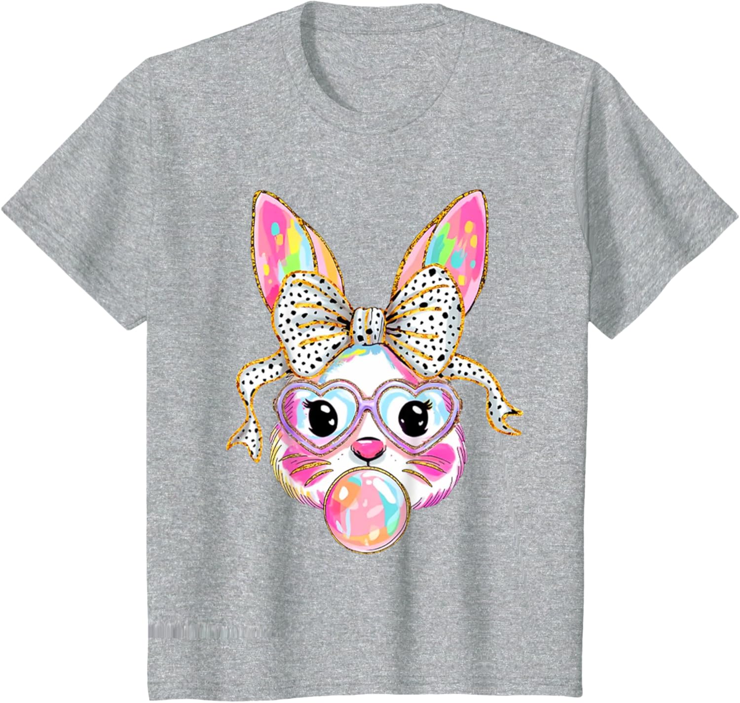 Cute Bunny Blowing Bubble Coquette Bow Easter Day T-Shirt