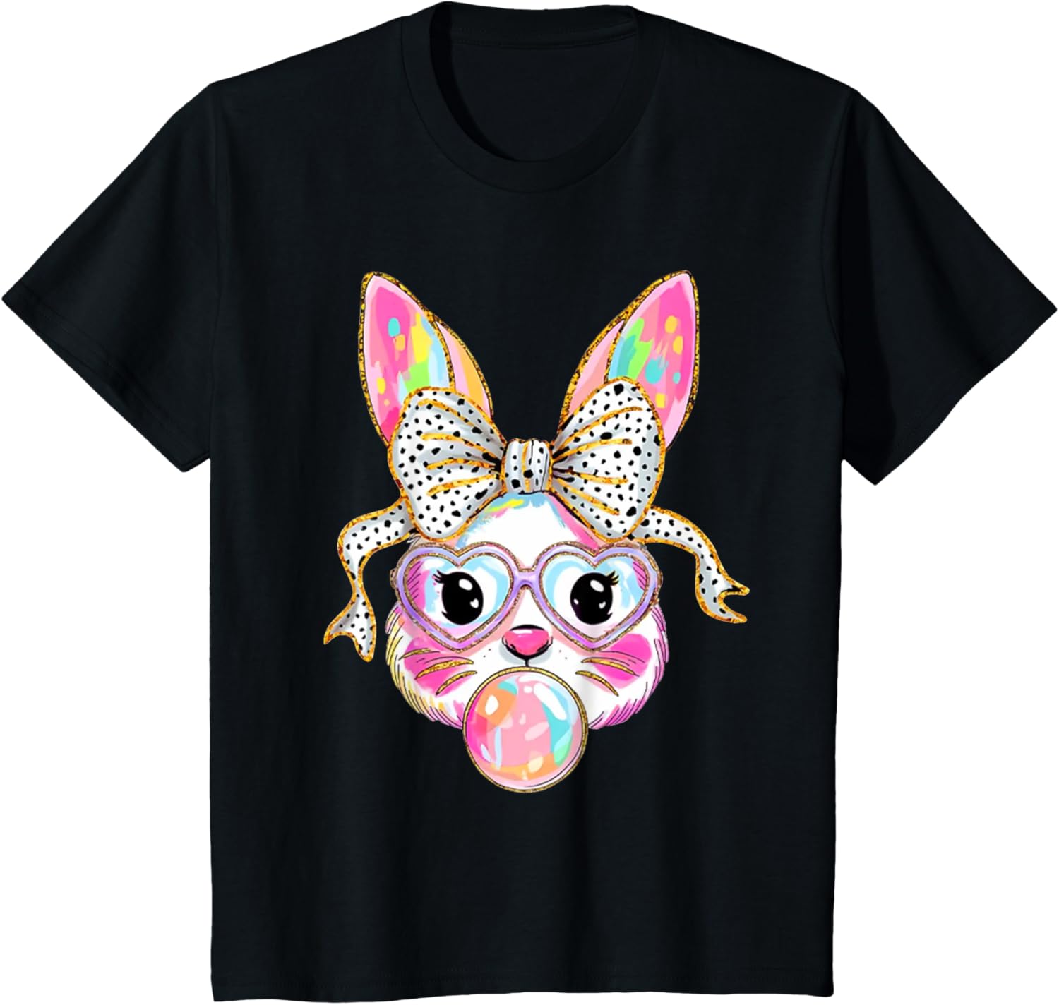 Cute Bunny Blowing Bubble Coquette Bow Easter Day T-Shirt