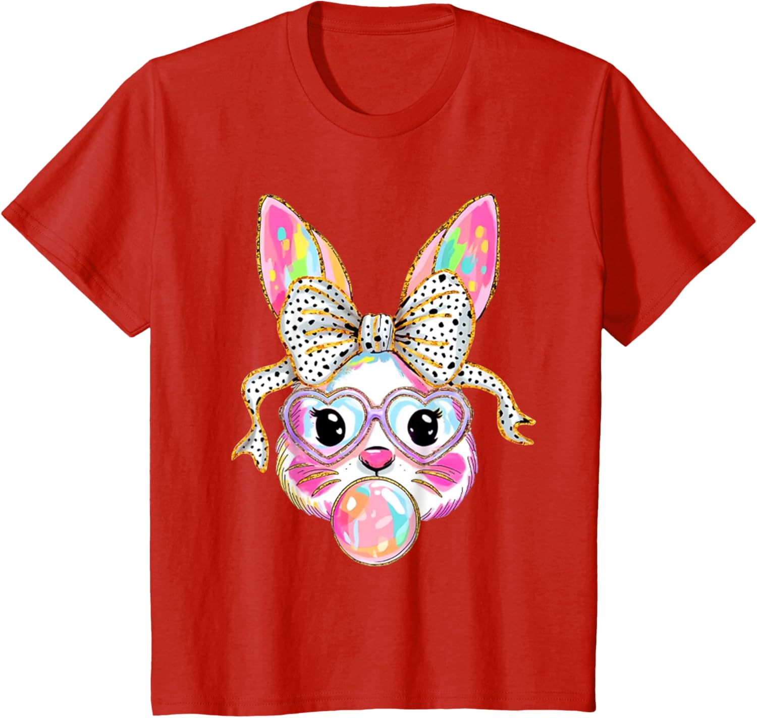 Cute Bunny Blowing Bubble Coquette Bow Easter Day T-Shirt