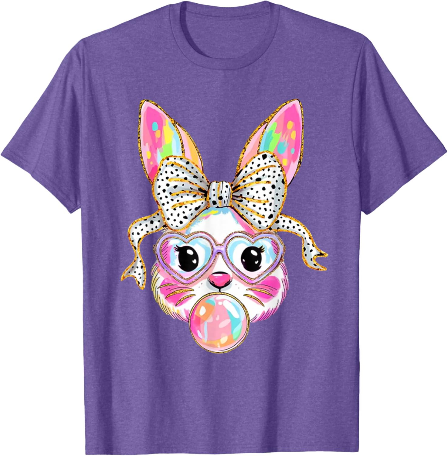 Cute Bunny Blowing Bubble Coquette Bow Easter Day T-Shirt