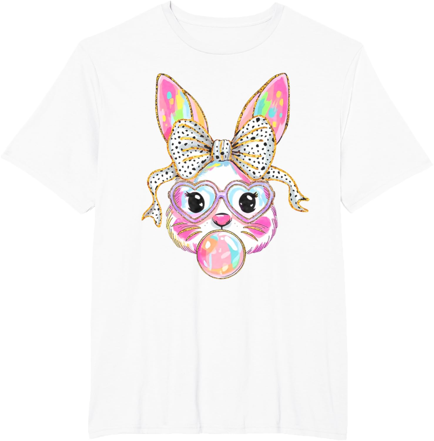 Cute Bunny Blowing Bubble Coquette Bow Easter Day T-Shirt