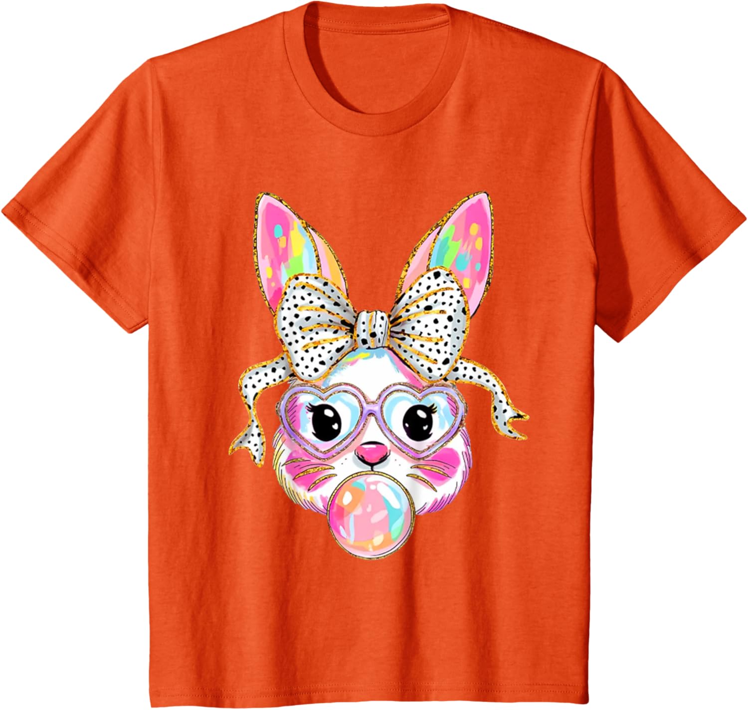 Cute Bunny Blowing Bubble Coquette Bow Easter Day T-Shirt