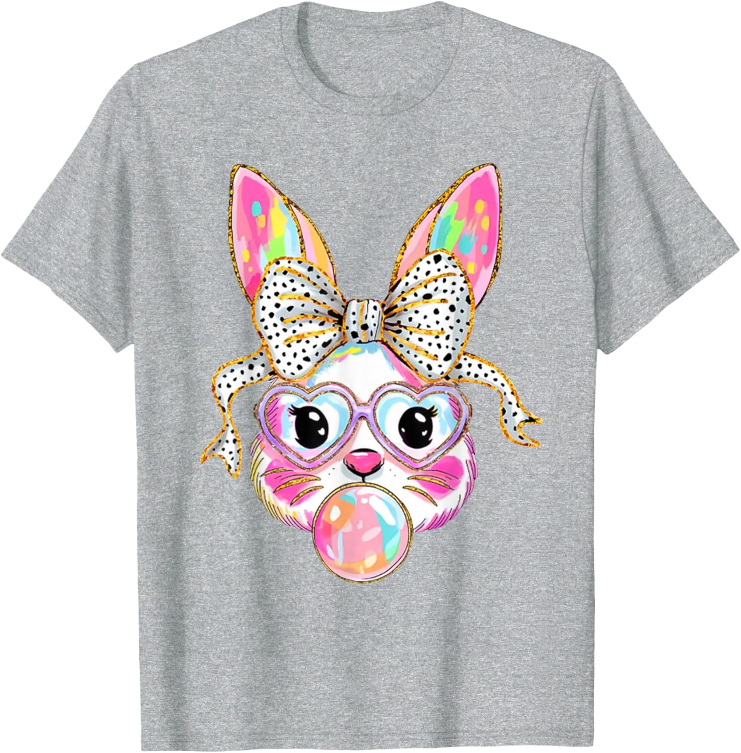 Cute Bunny Blowing Bubble Coquette Bow Easter Day T-Shirt