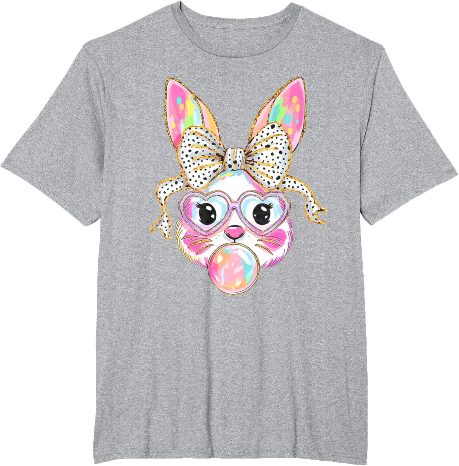 Cute Bunny Blowing Bubble Coquette Bow Easter Day T-Shirt