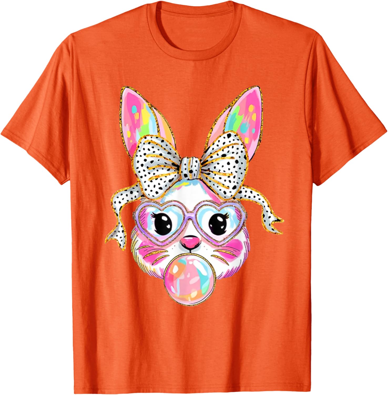 Cute Bunny Blowing Bubble Coquette Bow Easter Day T-Shirt