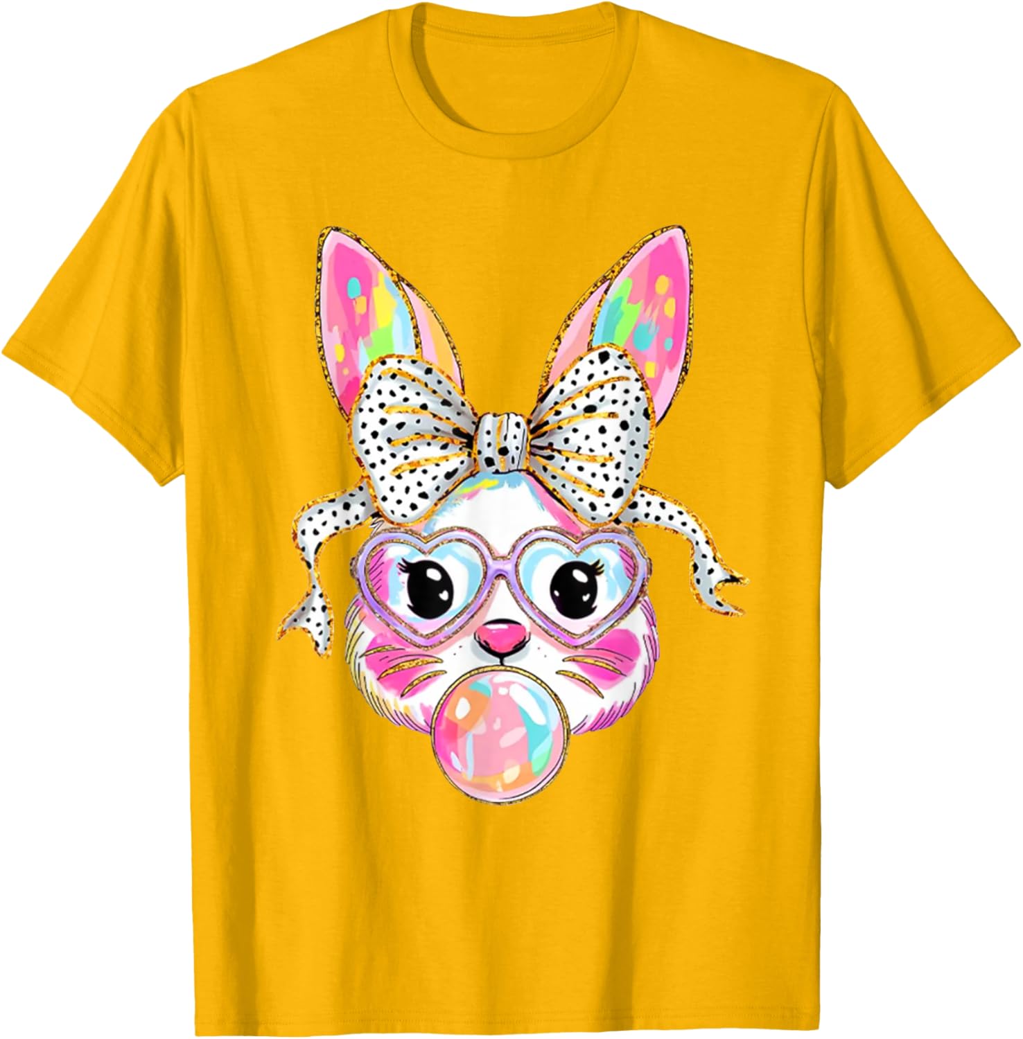 Cute Bunny Blowing Bubble Coquette Bow Easter Day T-Shirt