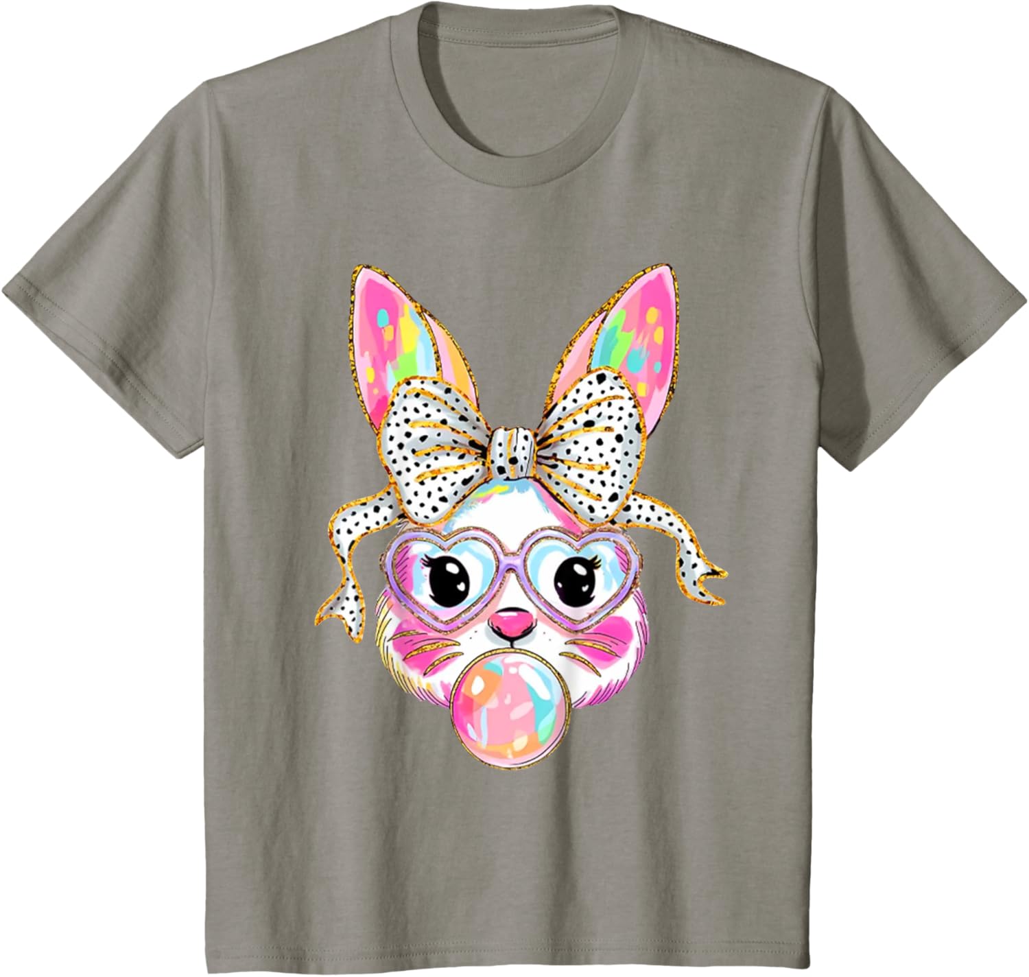 Cute Bunny Blowing Bubble Coquette Bow Easter Day T-Shirt