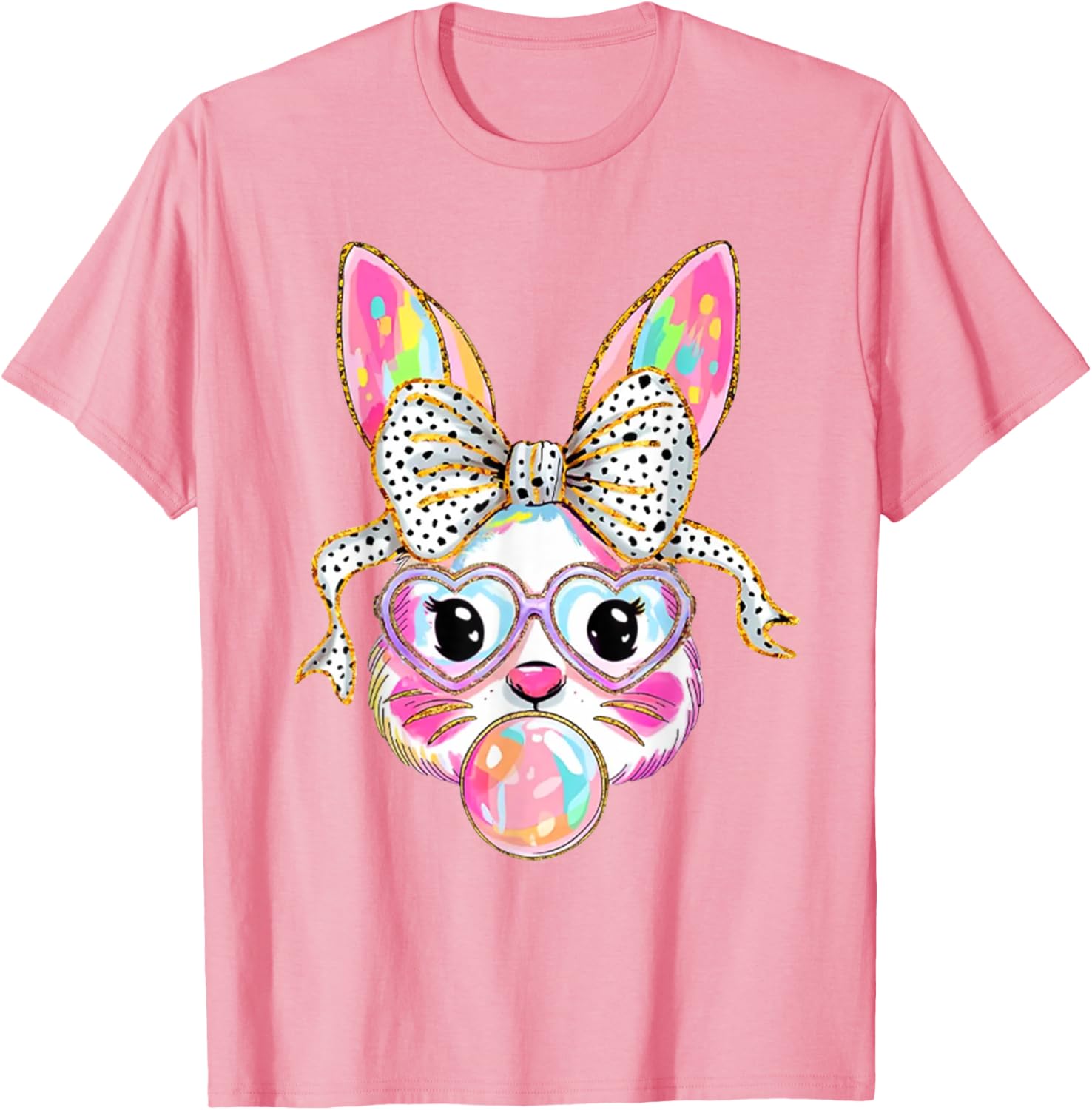 Cute Bunny Blowing Bubble Coquette Bow Easter Day T-Shirt