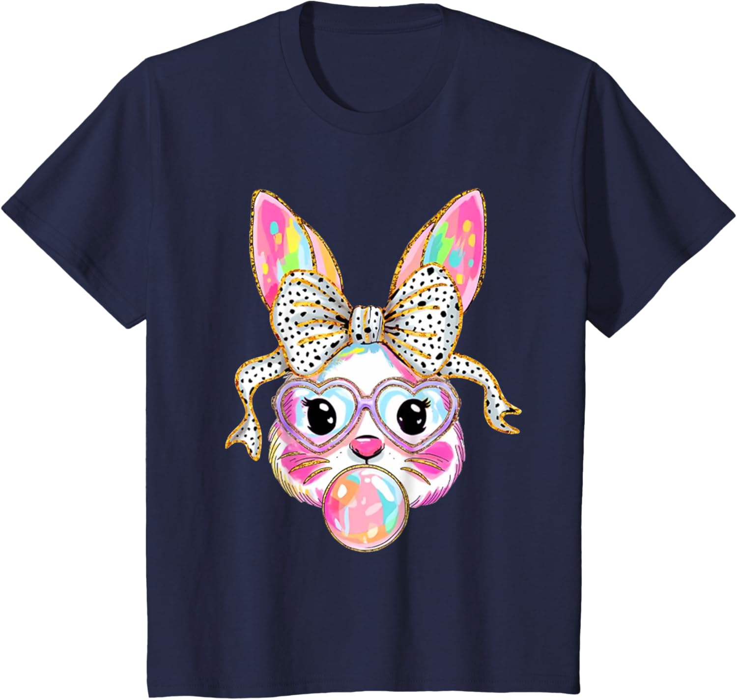 Cute Bunny Blowing Bubble Coquette Bow Easter Day T-Shirt