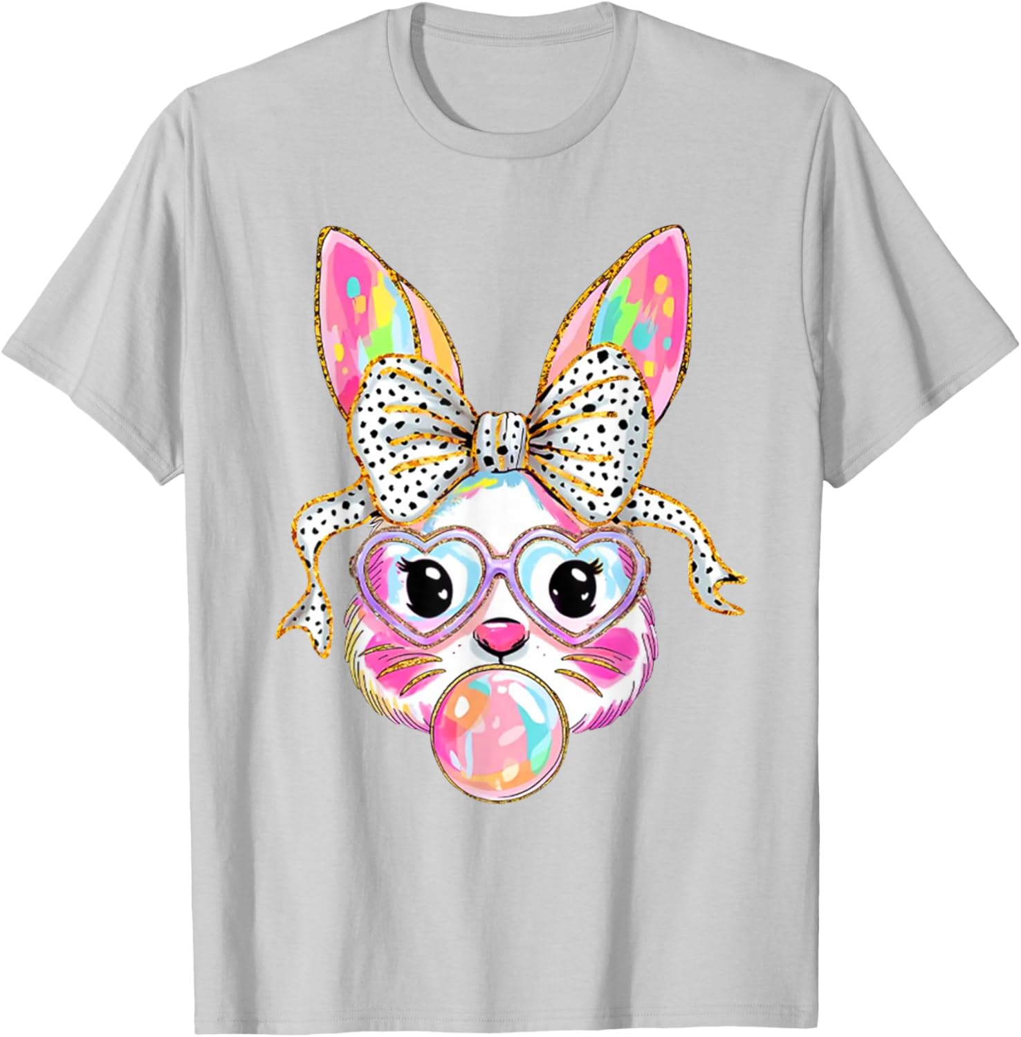 Cute Bunny Blowing Bubble Coquette Bow Easter Day T-Shirt