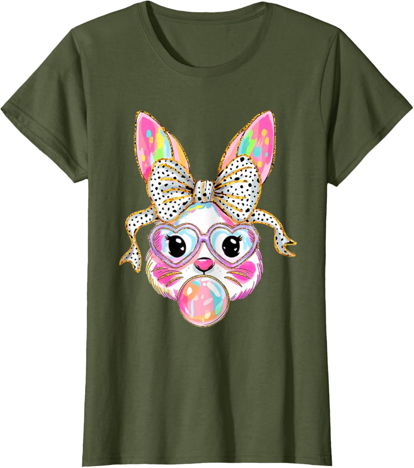 Cute Bunny Blowing Bubble Coquette Bow Easter Day T-Shirt