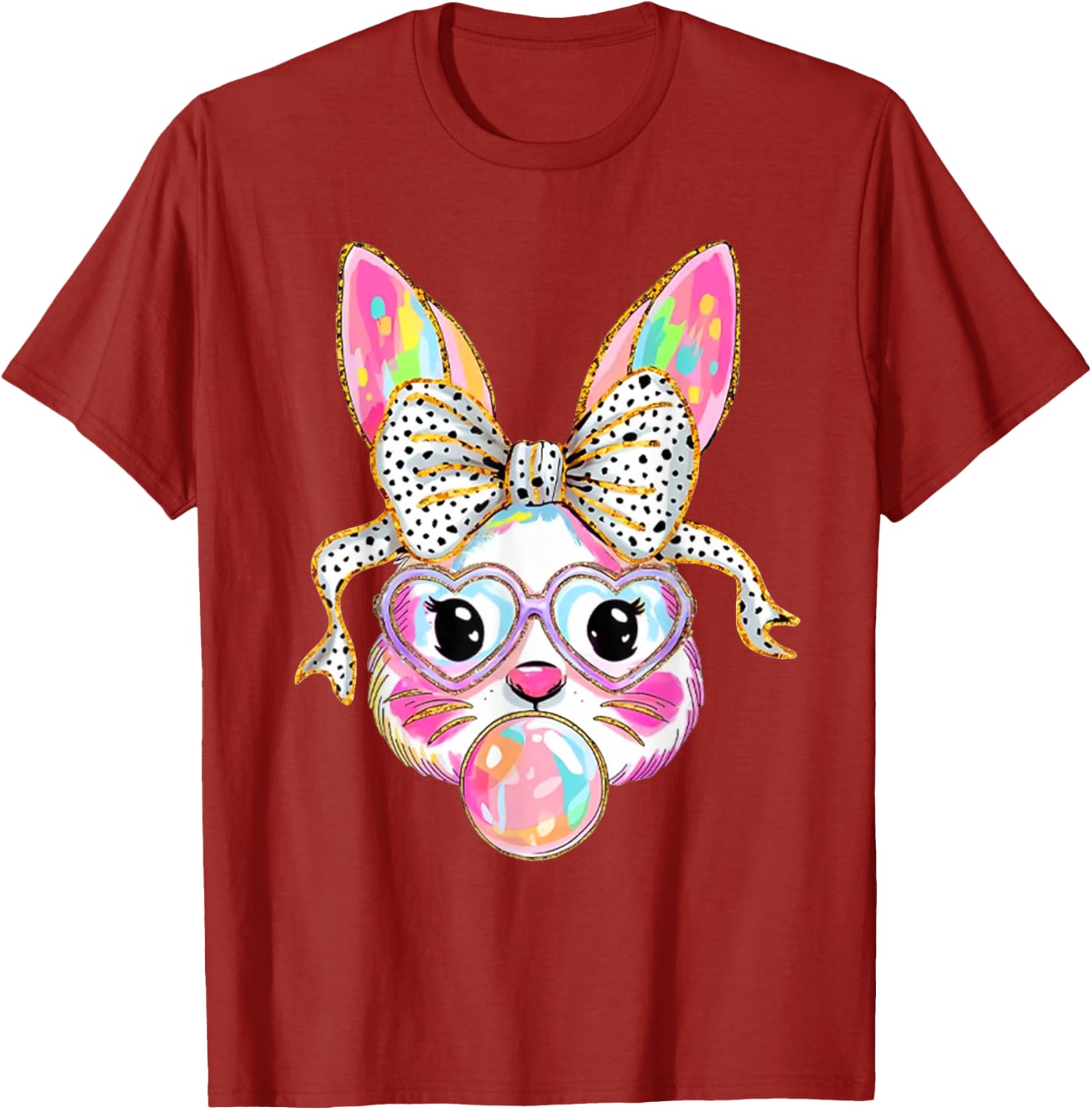 Cute Bunny Blowing Bubble Coquette Bow Easter Day T-Shirt