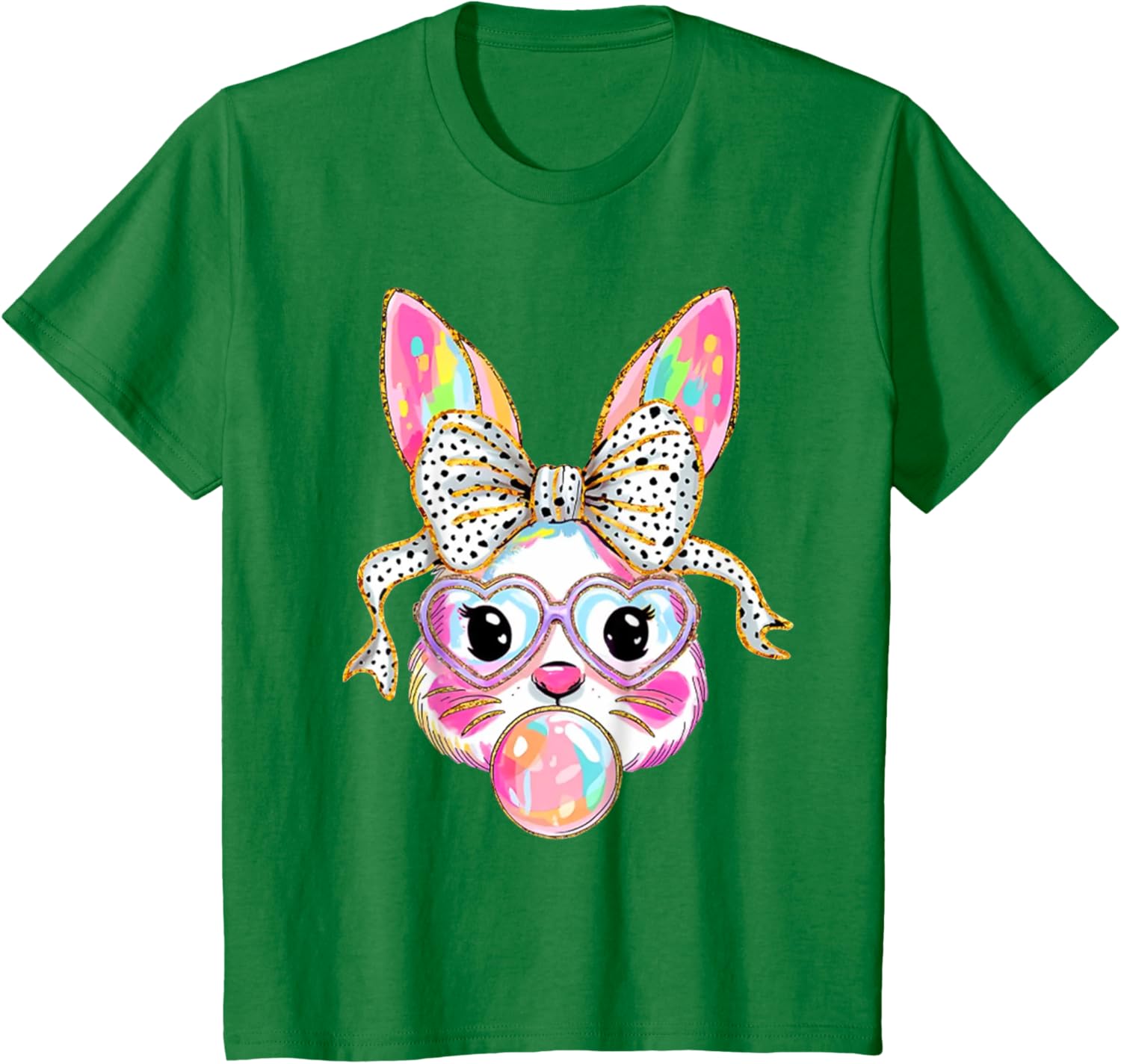 Cute Bunny Blowing Bubble Coquette Bow Easter Day T-Shirt