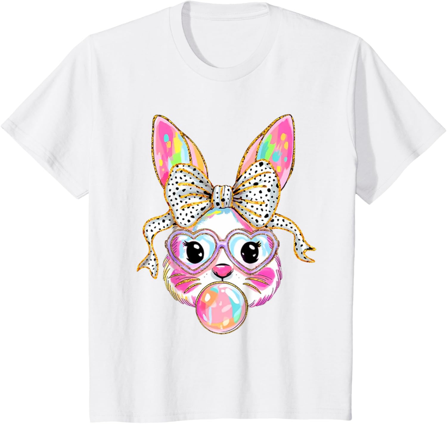 Cute Bunny Blowing Bubble Coquette Bow Easter Day T-Shirt