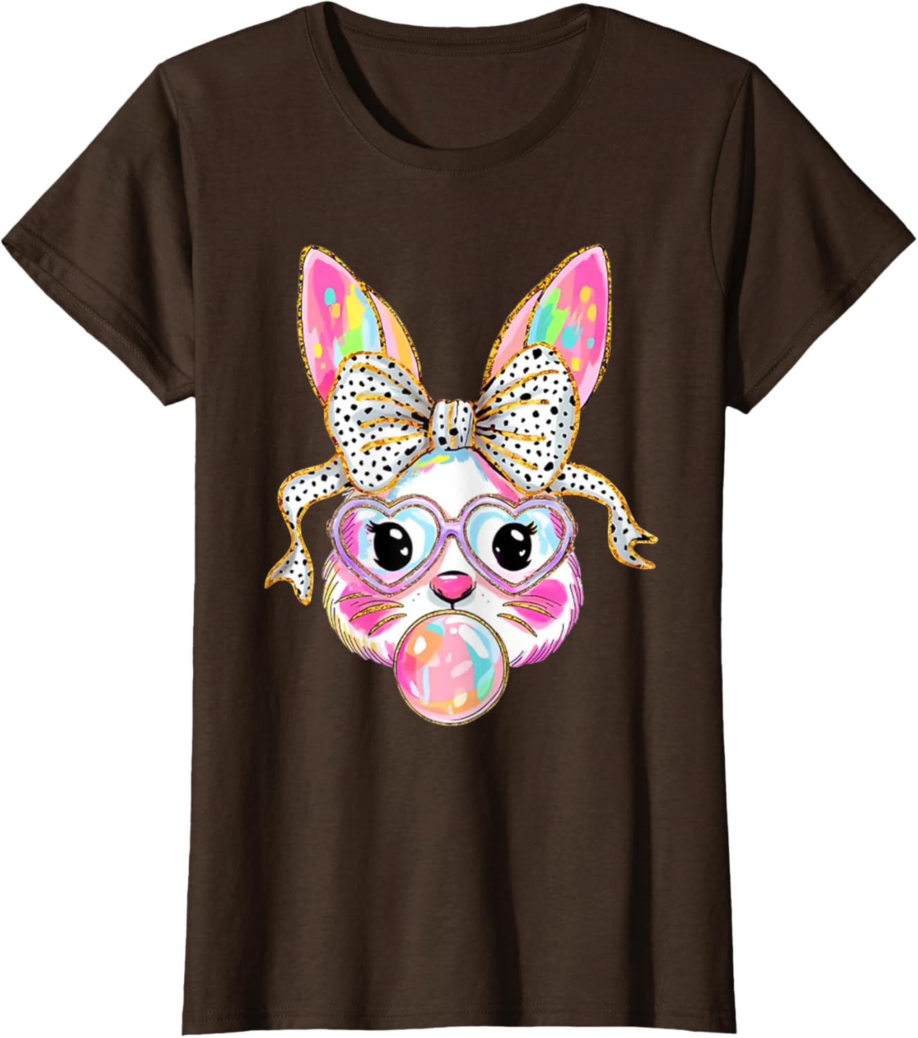 Cute Bunny Blowing Bubble Coquette Bow Easter Day T-Shirt