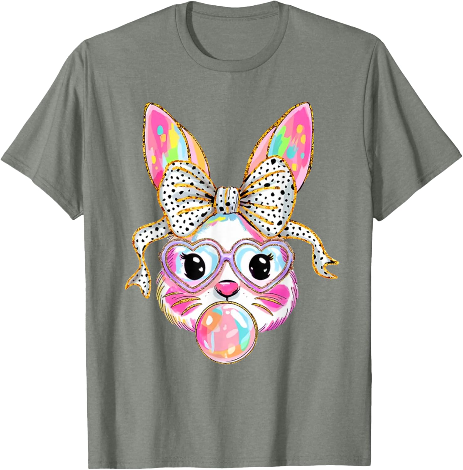 Cute Bunny Blowing Bubble Coquette Bow Easter Day T-Shirt