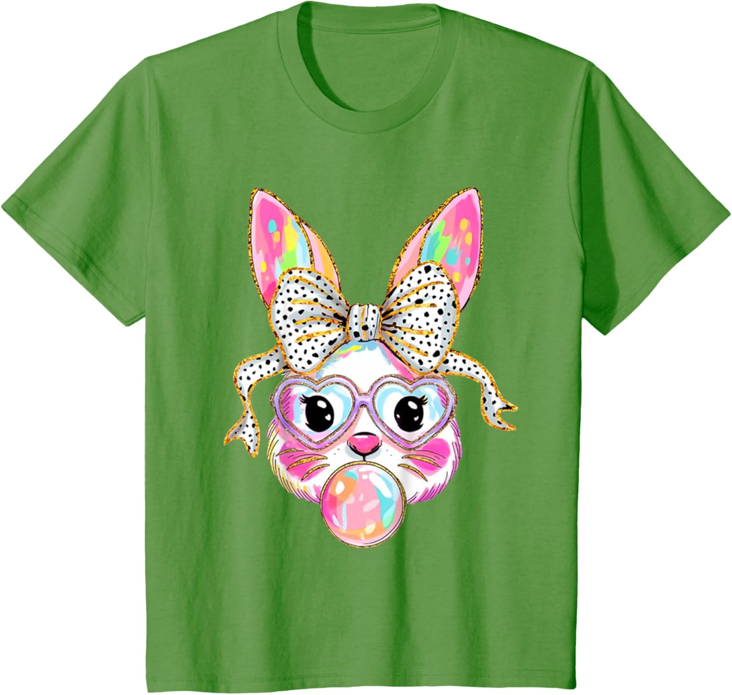 Cute Bunny Blowing Bubble Coquette Bow Easter Day T-Shirt