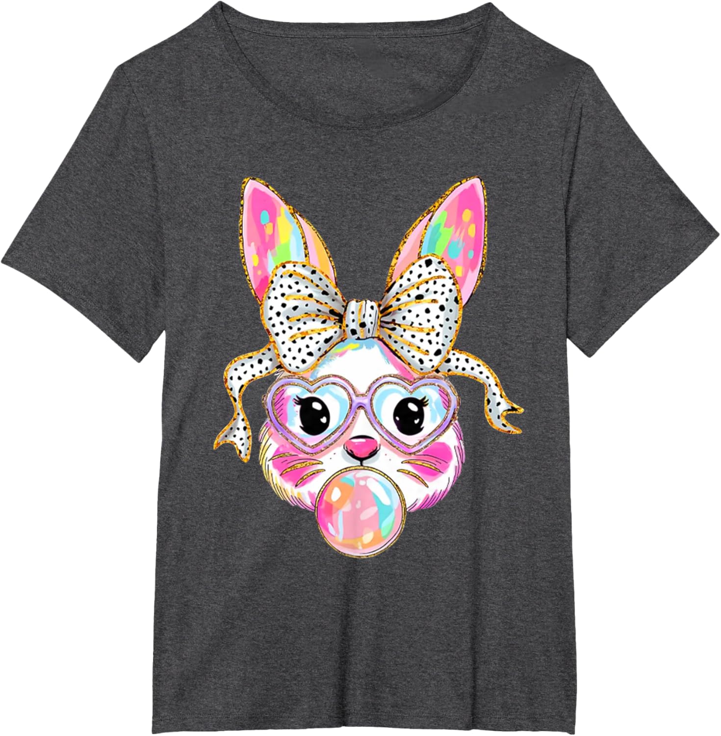 Cute Bunny Blowing Bubble Coquette Bow Easter Day T-Shirt