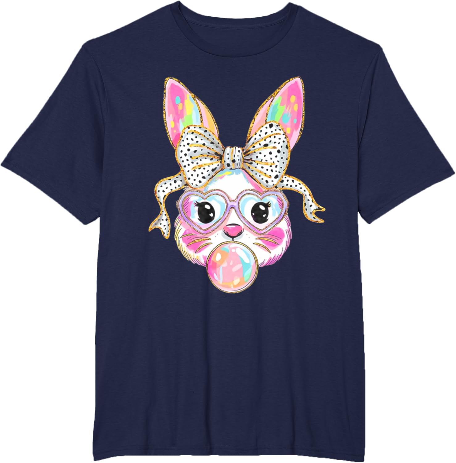 Cute Bunny Blowing Bubble Coquette Bow Easter Day T-Shirt