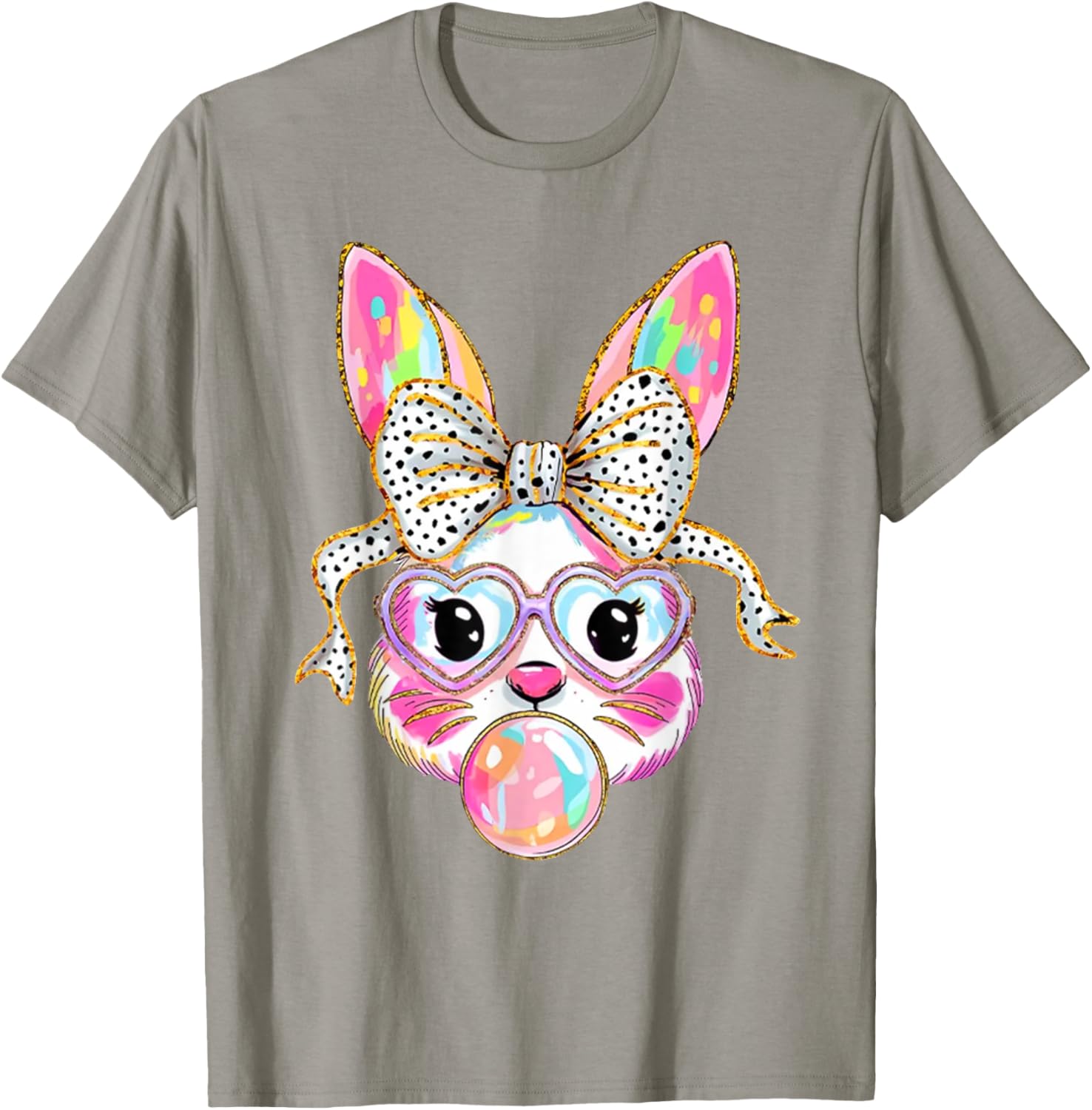 Cute Bunny Blowing Bubble Coquette Bow Easter Day T-Shirt