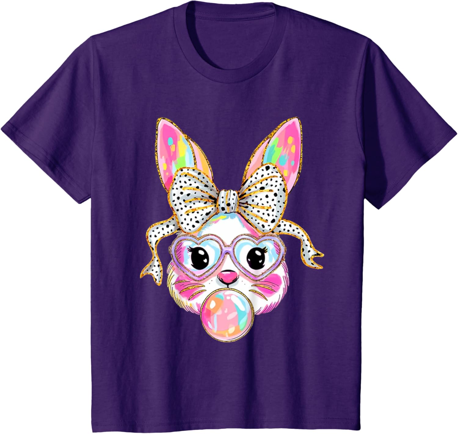 Cute Bunny Blowing Bubble Coquette Bow Easter Day T-Shirt