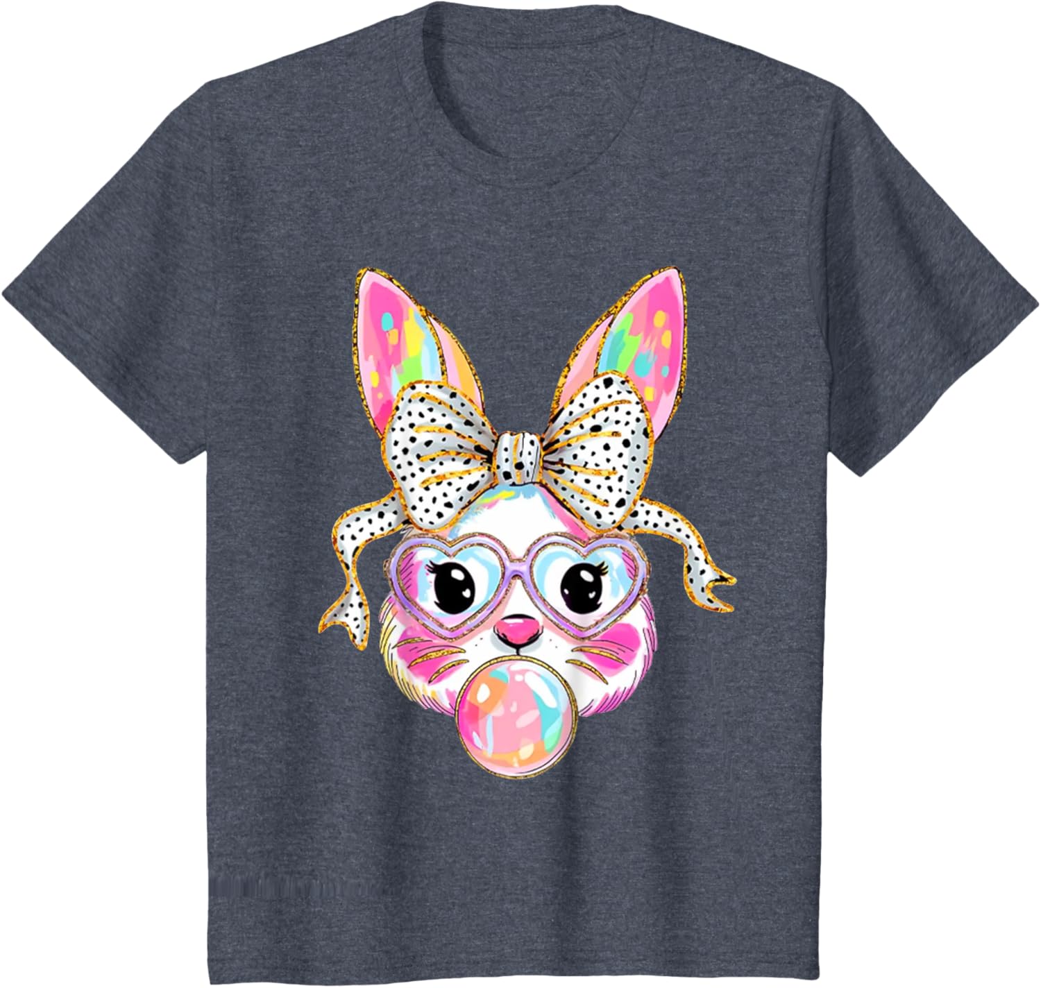 Cute Bunny Blowing Bubble Coquette Bow Easter Day T-Shirt