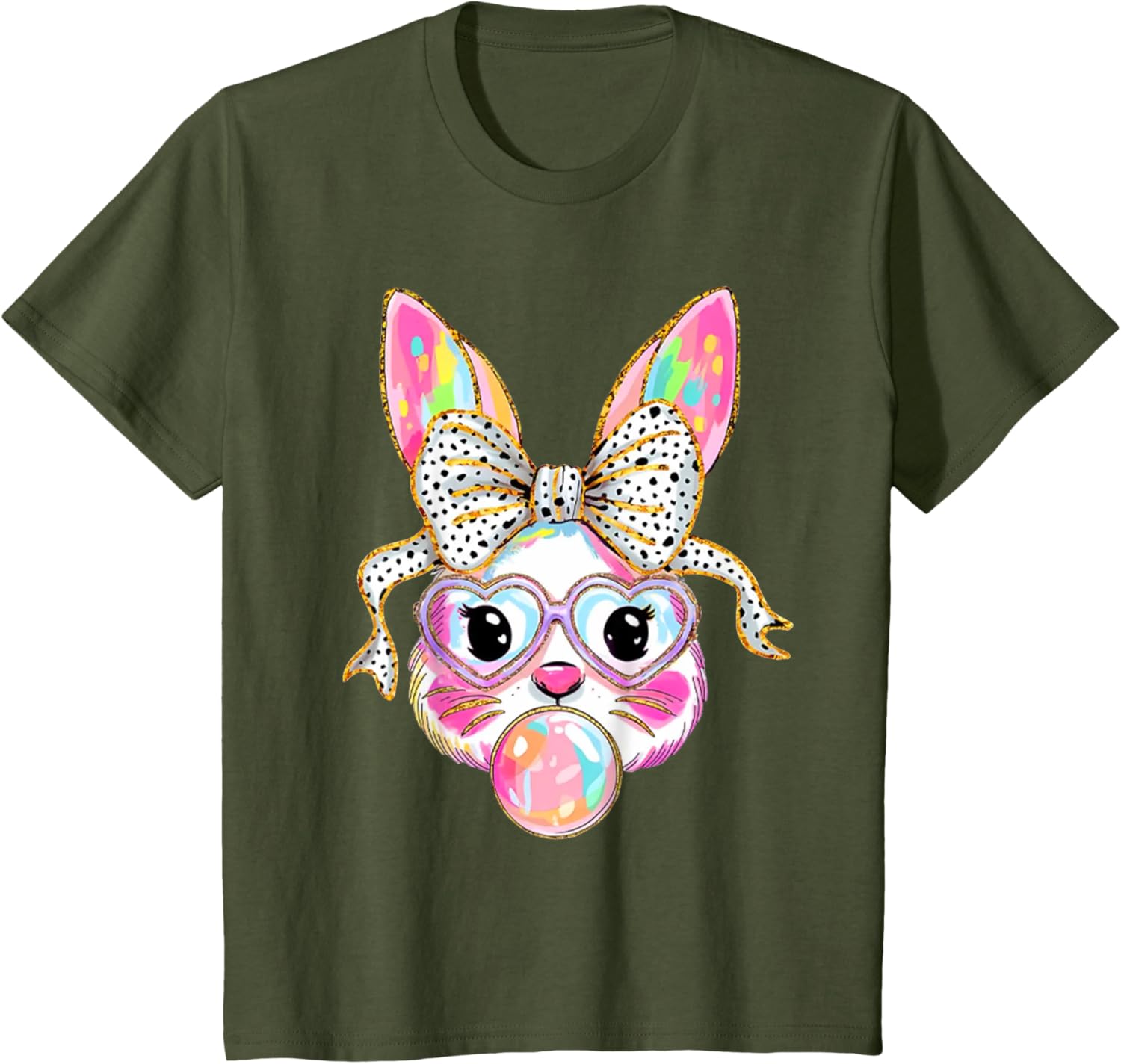 Cute Bunny Blowing Bubble Coquette Bow Easter Day T-Shirt