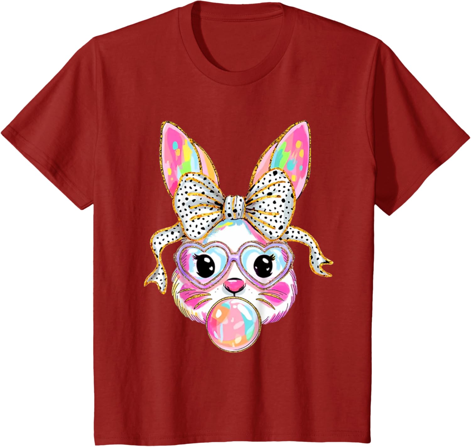 Cute Bunny Blowing Bubble Coquette Bow Easter Day T-Shirt