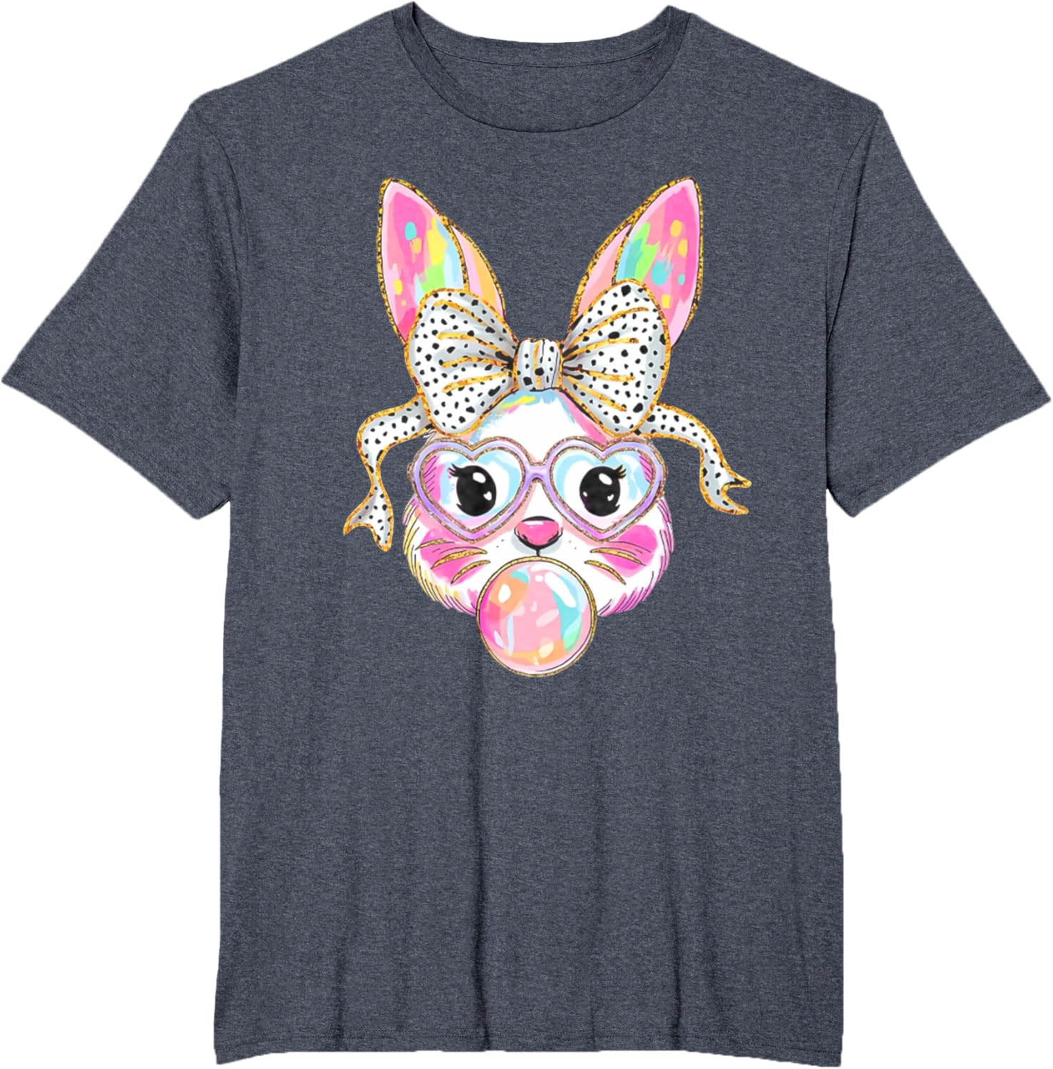 Cute Bunny Blowing Bubble Coquette Bow Easter Day T-Shirt