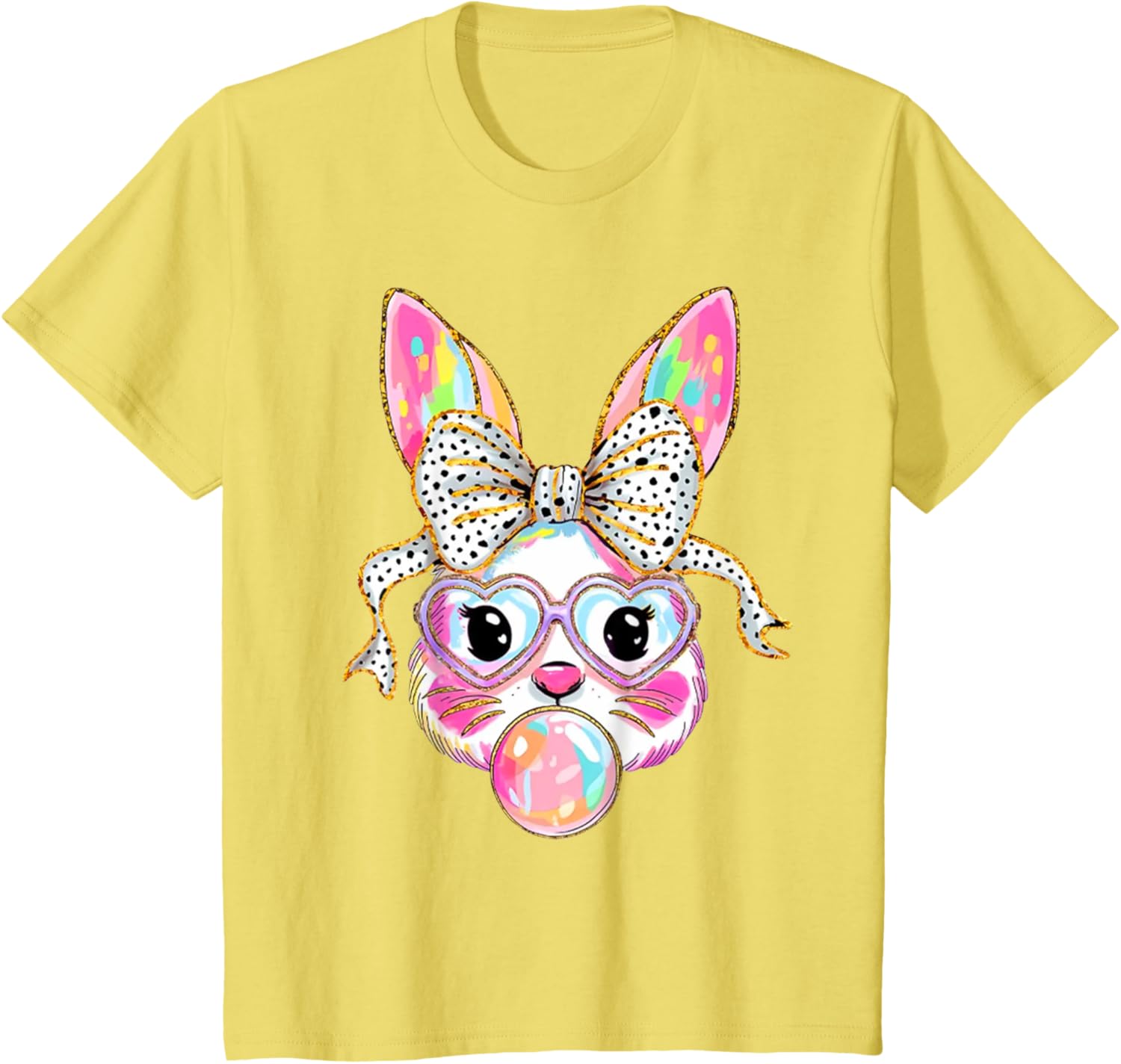 Cute Bunny Blowing Bubble Coquette Bow Easter Day T-Shirt