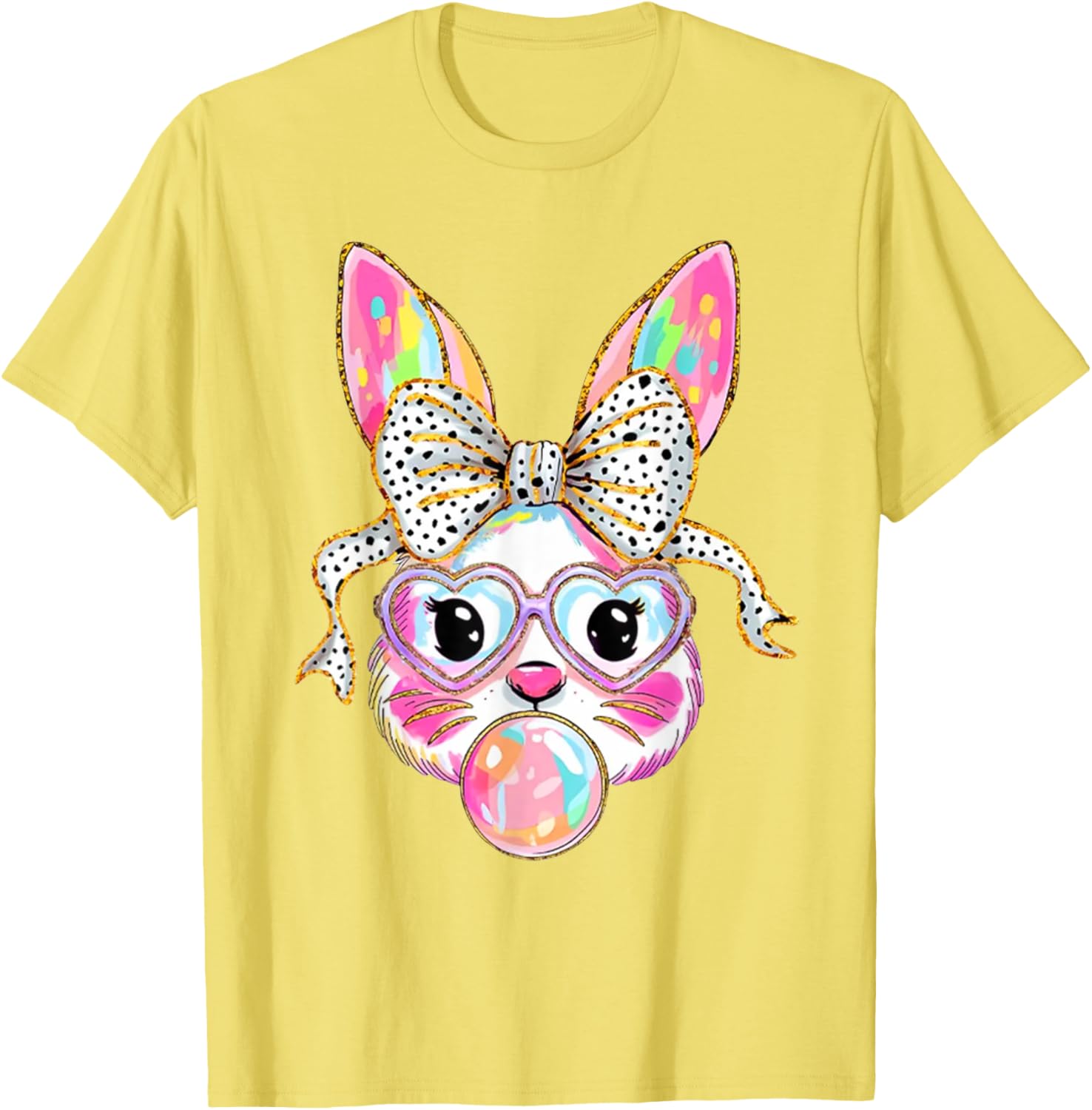 Cute Bunny Blowing Bubble Coquette Bow Easter Day T-Shirt