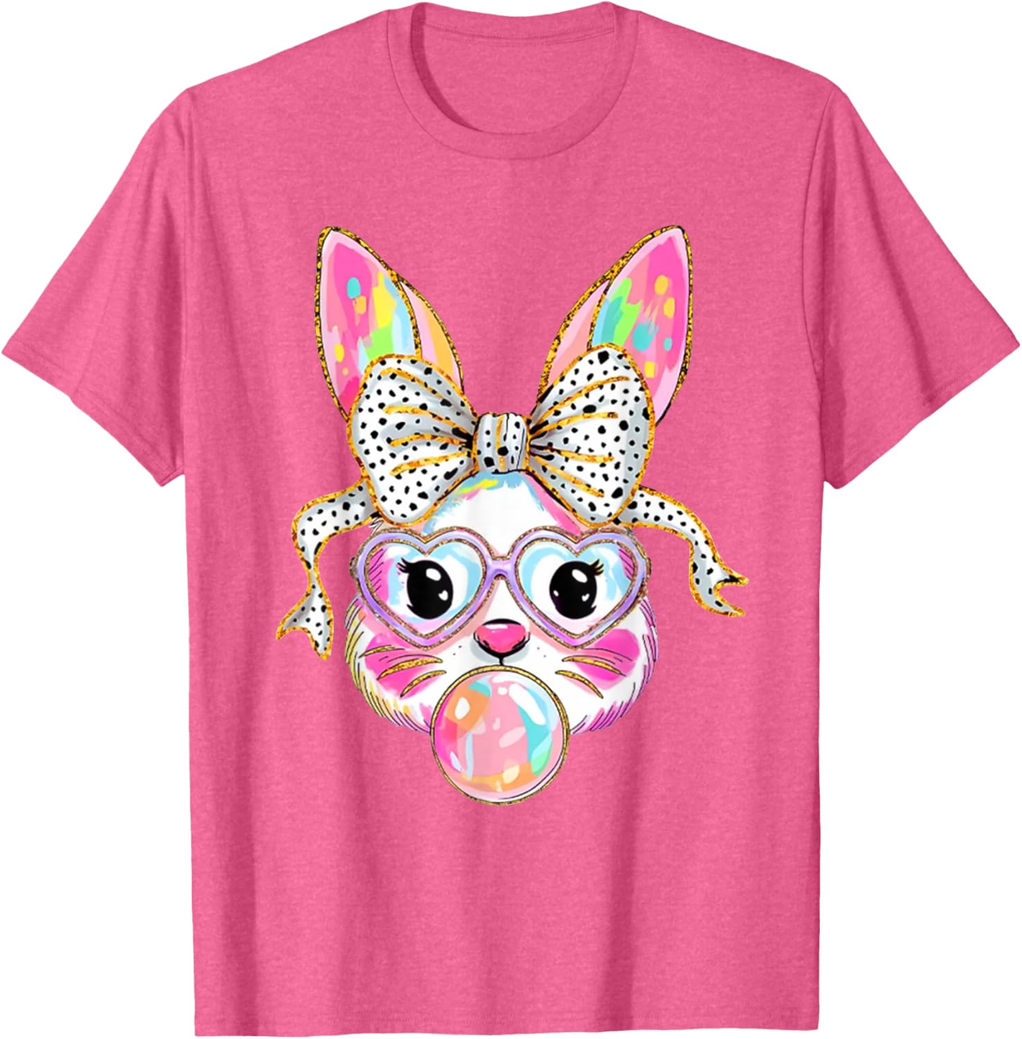 Cute Bunny Blowing Bubble Coquette Bow Easter Day T-Shirt