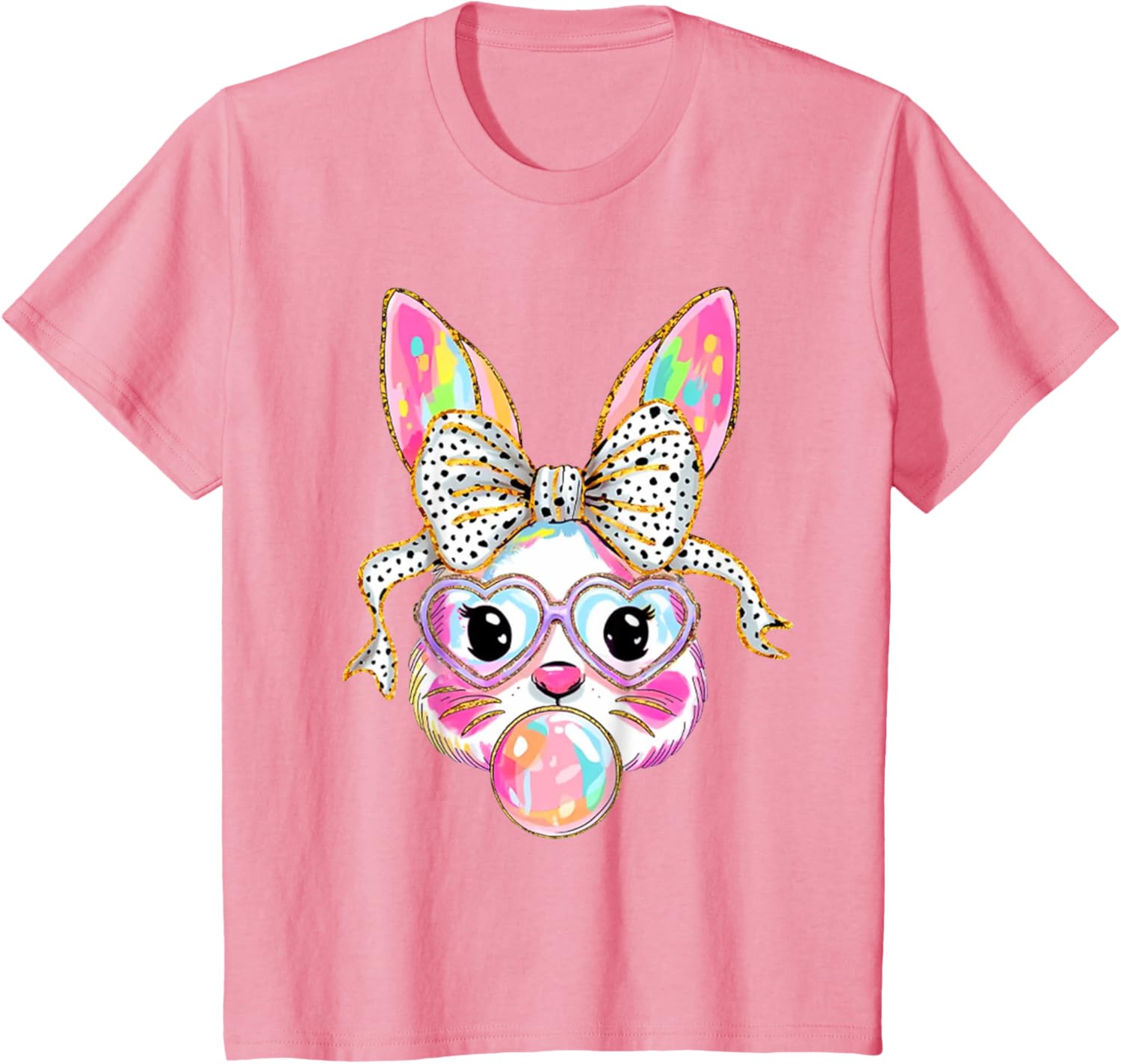 Cute Bunny Blowing Bubble Coquette Bow Easter Day T-Shirt