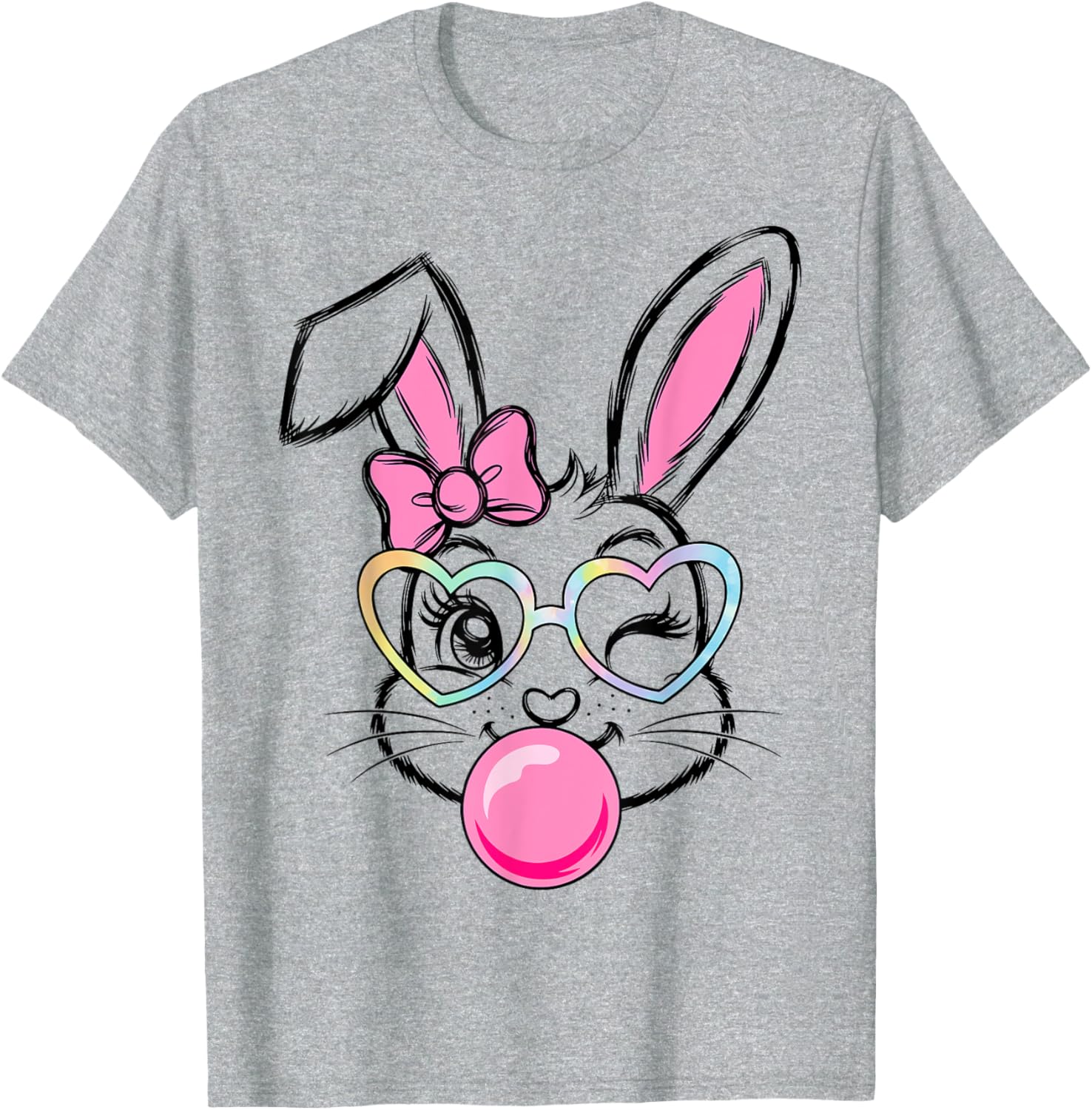 Cute Bunny Face Bubblegum Glasses Coquette Bow Easter Day T-Shirt