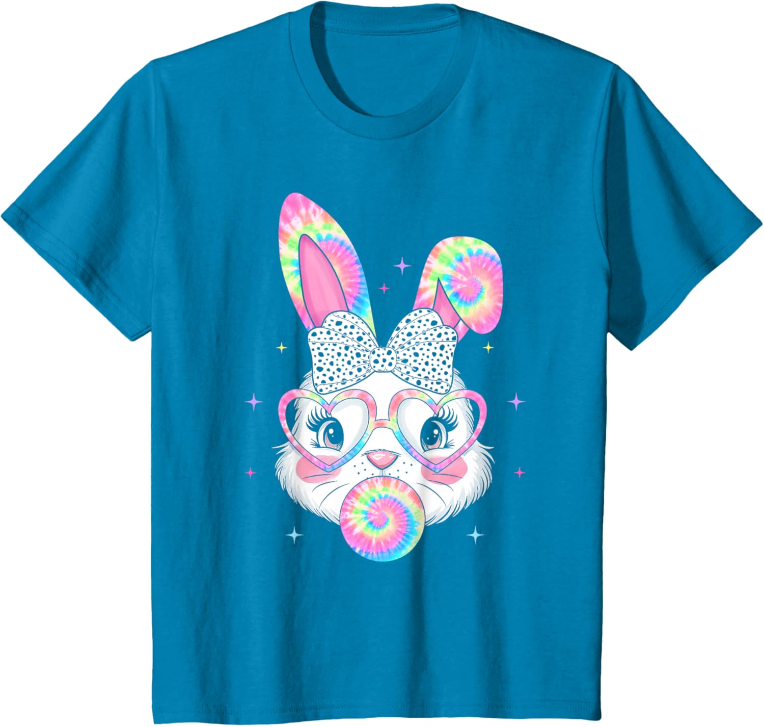 Cute Bunny Face Tie Dye Glasses Coquette Bow Easter Day T-Shirt
