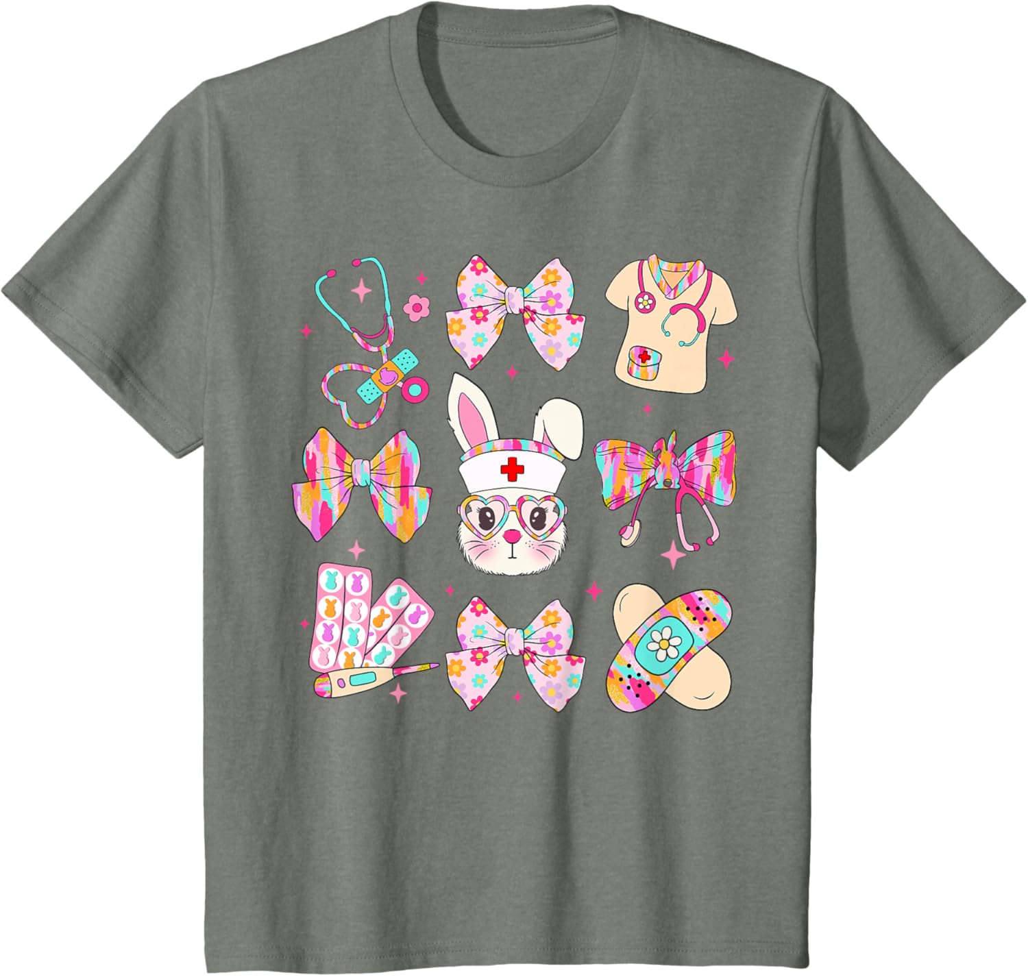 Cute Bunny Nurse Stethoscope Coquette Bow Easter Day Nursing T-Shirt