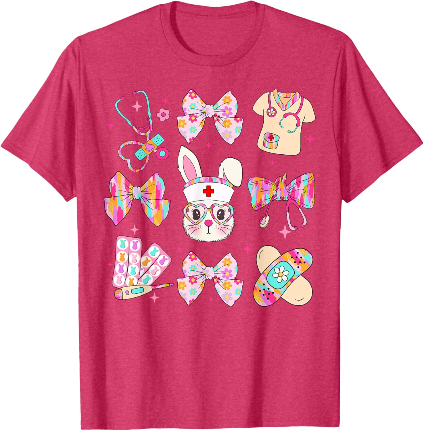 Cute Bunny Nurse Stethoscope Coquette Bow Easter Day Nursing T-Shirt