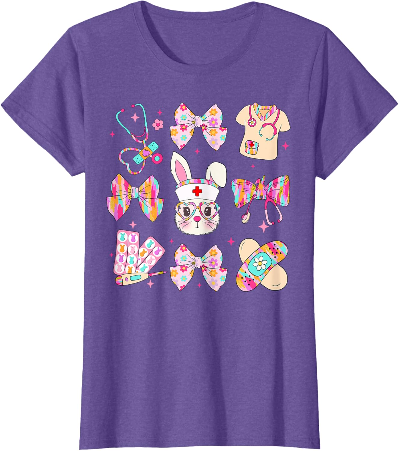 Cute Bunny Nurse Stethoscope Coquette Bow Easter Day Nursing T-Shirt