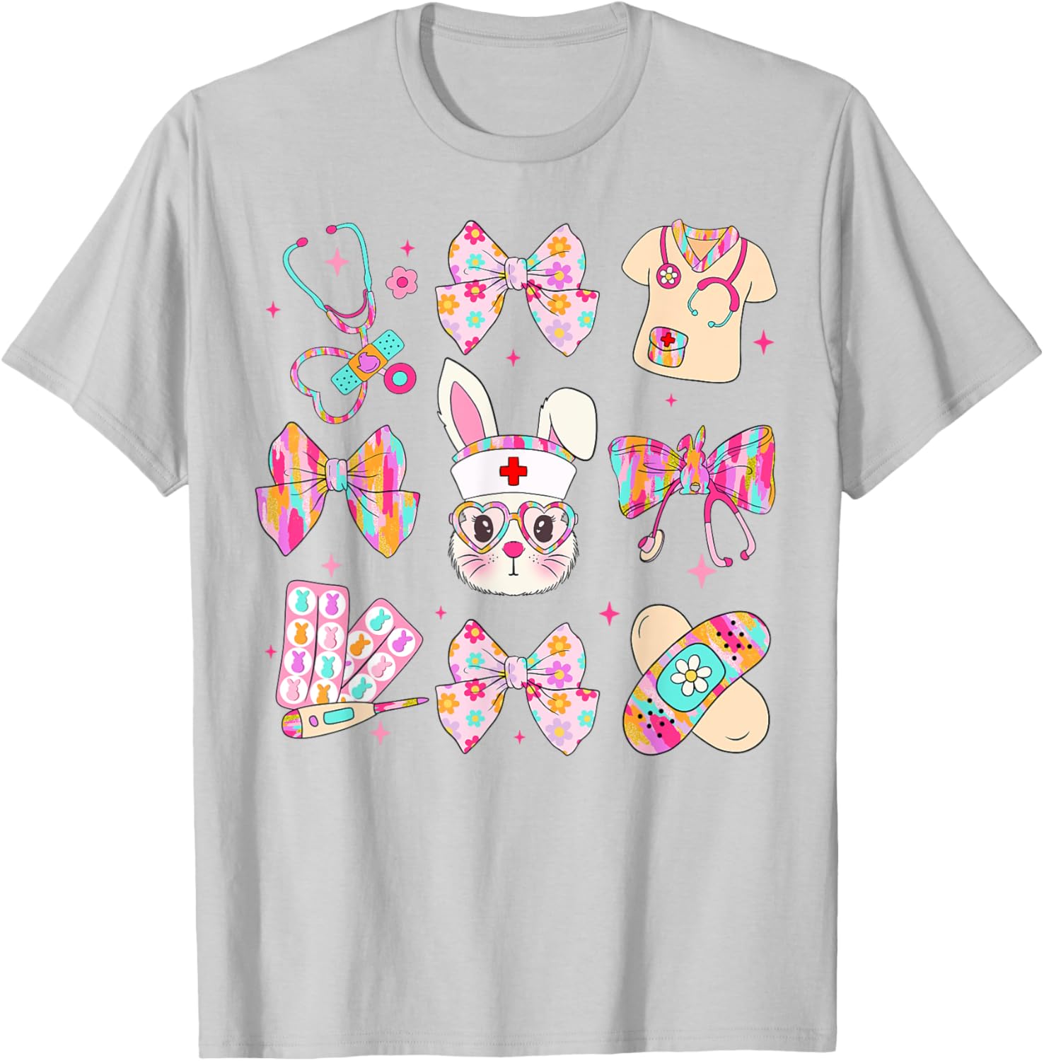 Cute Bunny Nurse Stethoscope Coquette Bow Easter Day Nursing T-Shirt