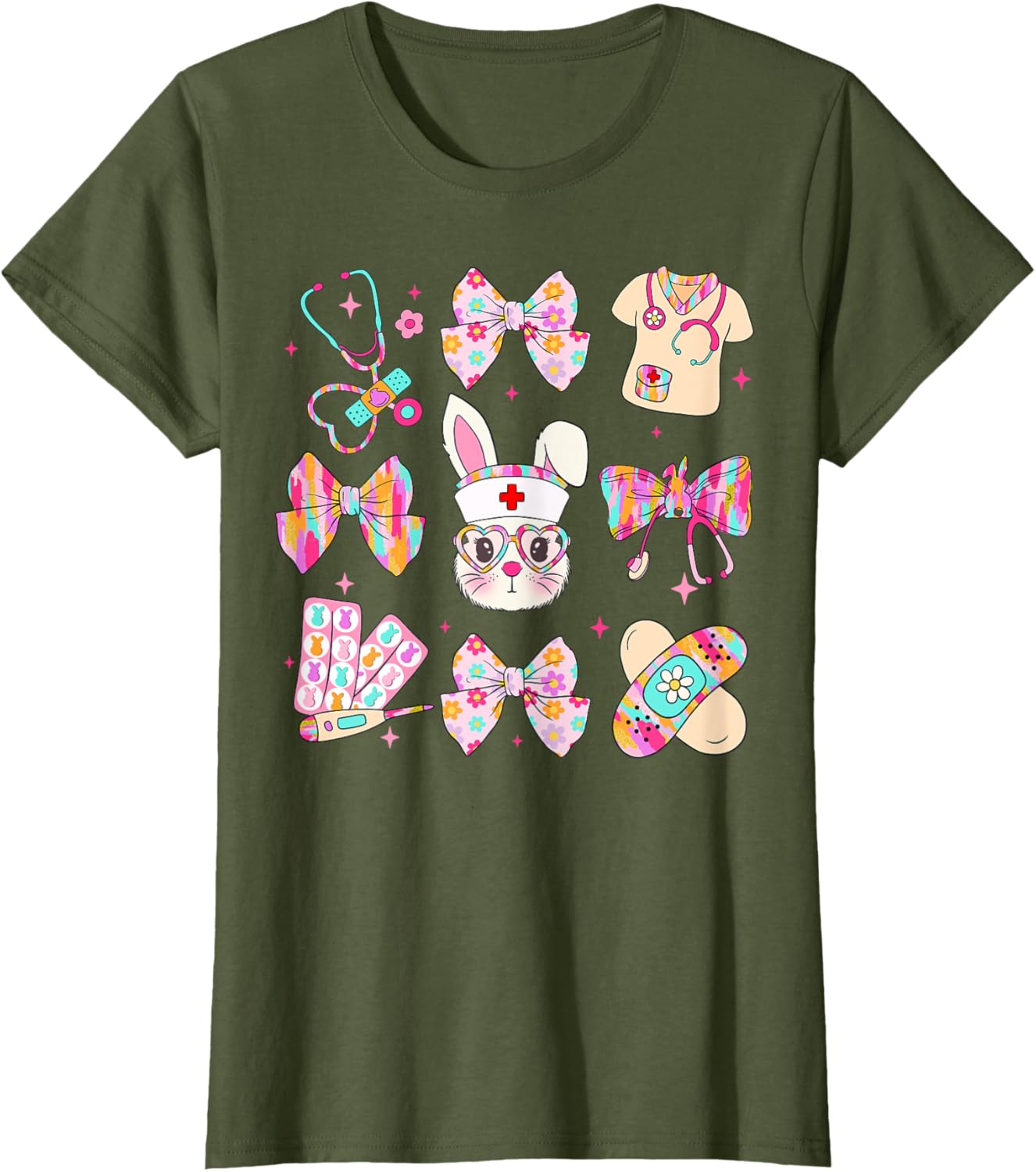 Cute Bunny Nurse Stethoscope Coquette Bow Easter Day Nursing T-Shirt