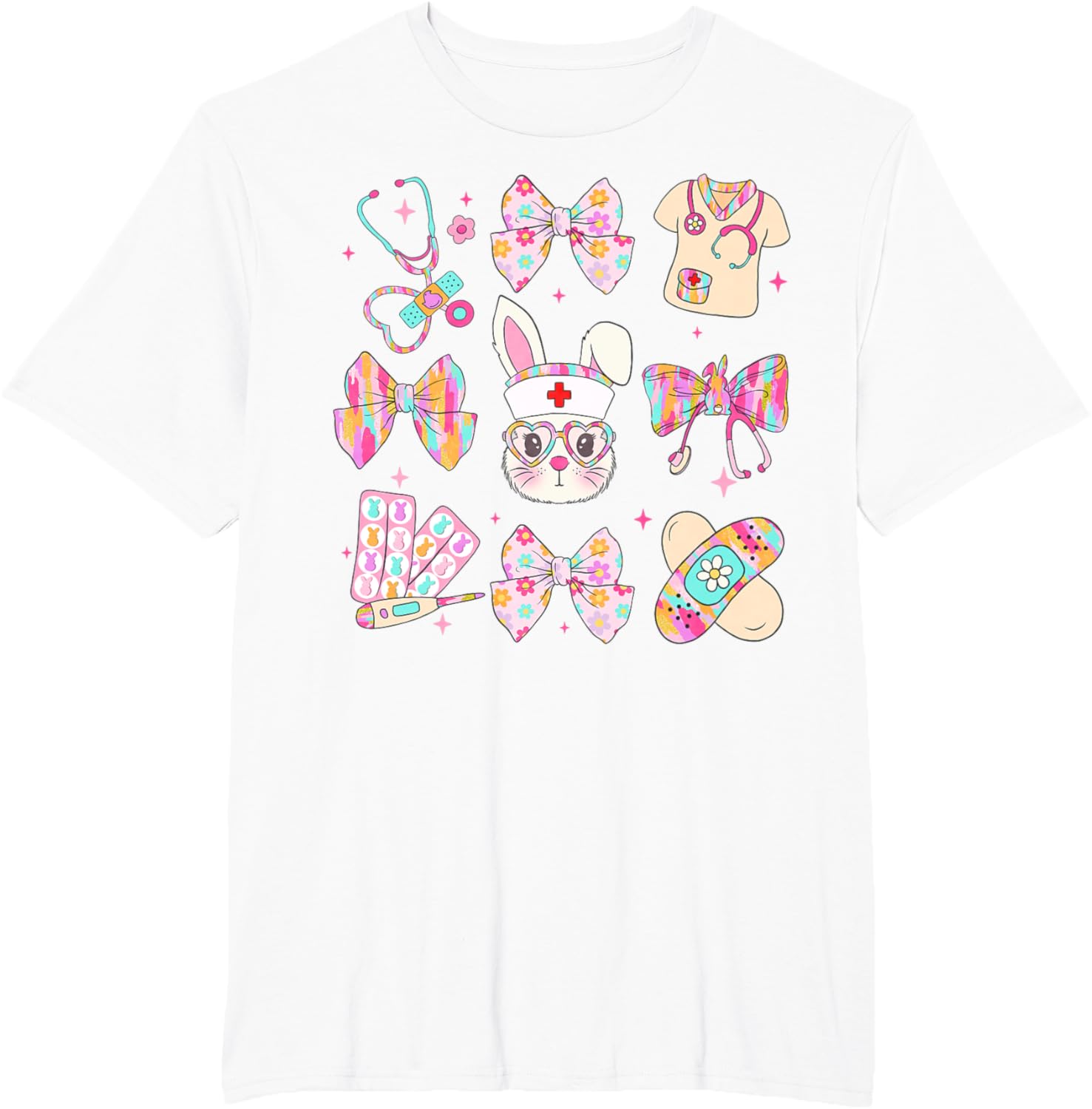 Cute Bunny Nurse Stethoscope Coquette Bow Easter Day Nursing T-Shirt