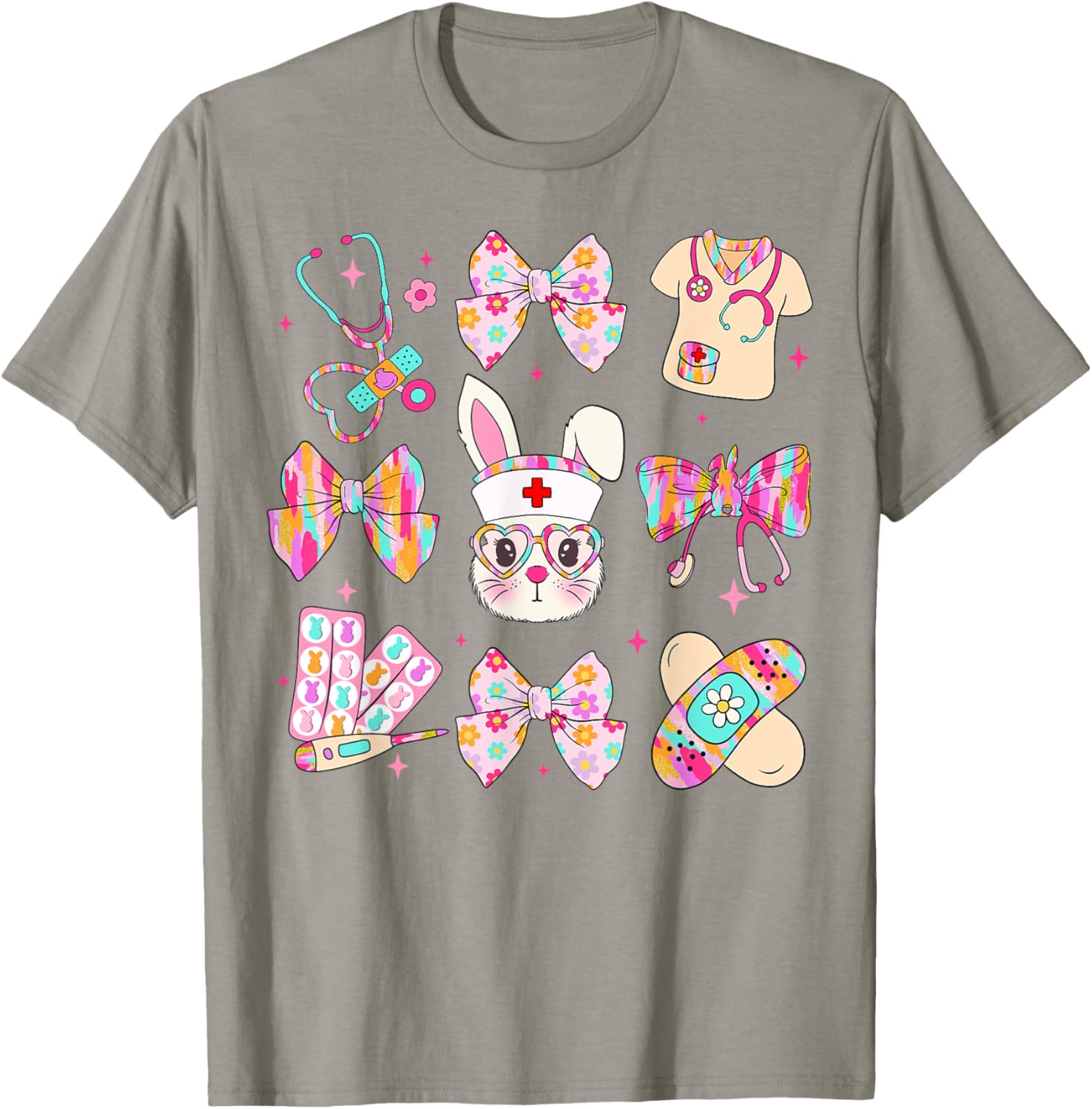 Cute Bunny Nurse Stethoscope Coquette Bow Easter Day Nursing T-Shirt