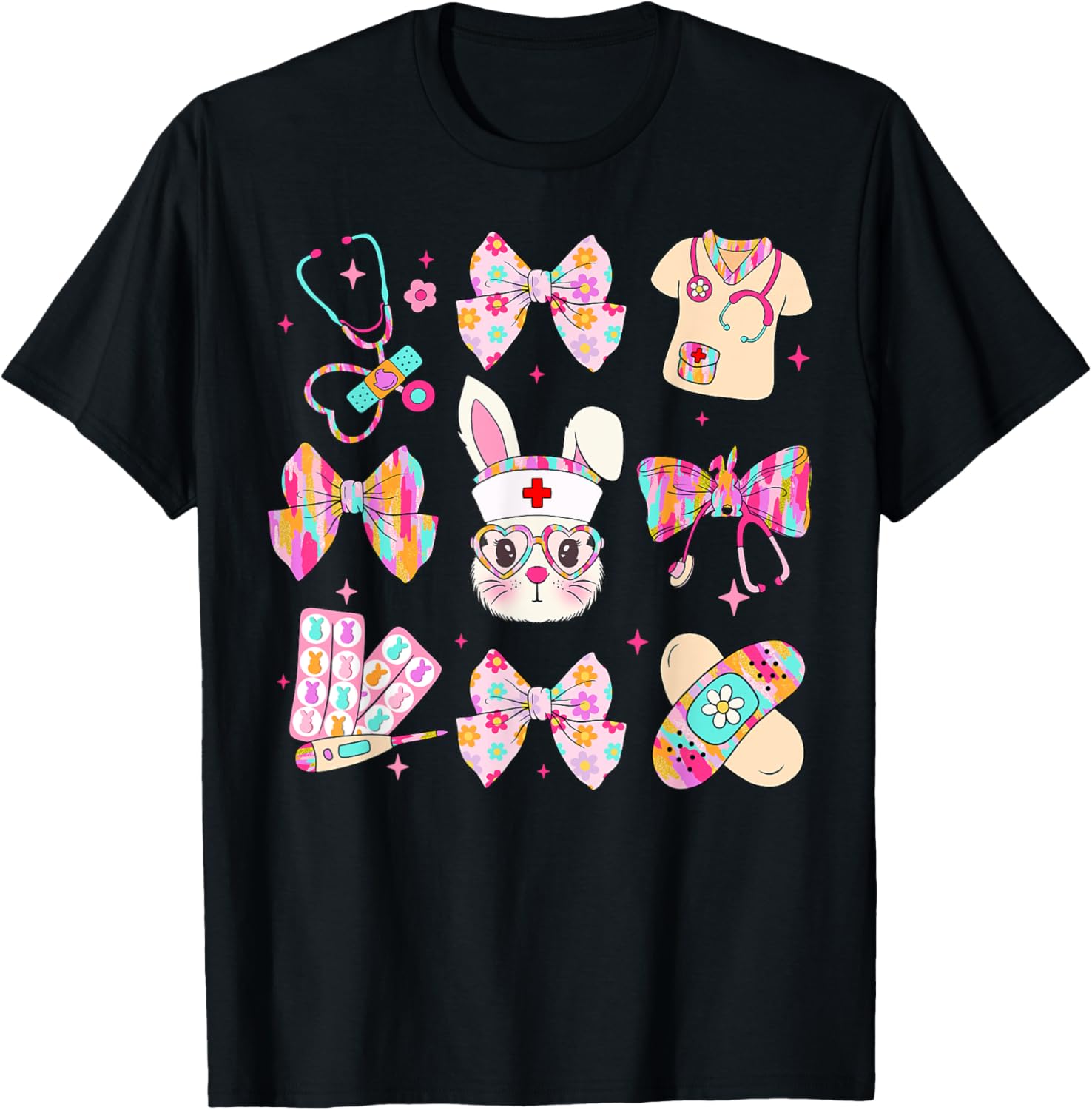 Cute Bunny Nurse Stethoscope Coquette Bow Easter Day Nursing T-Shirt