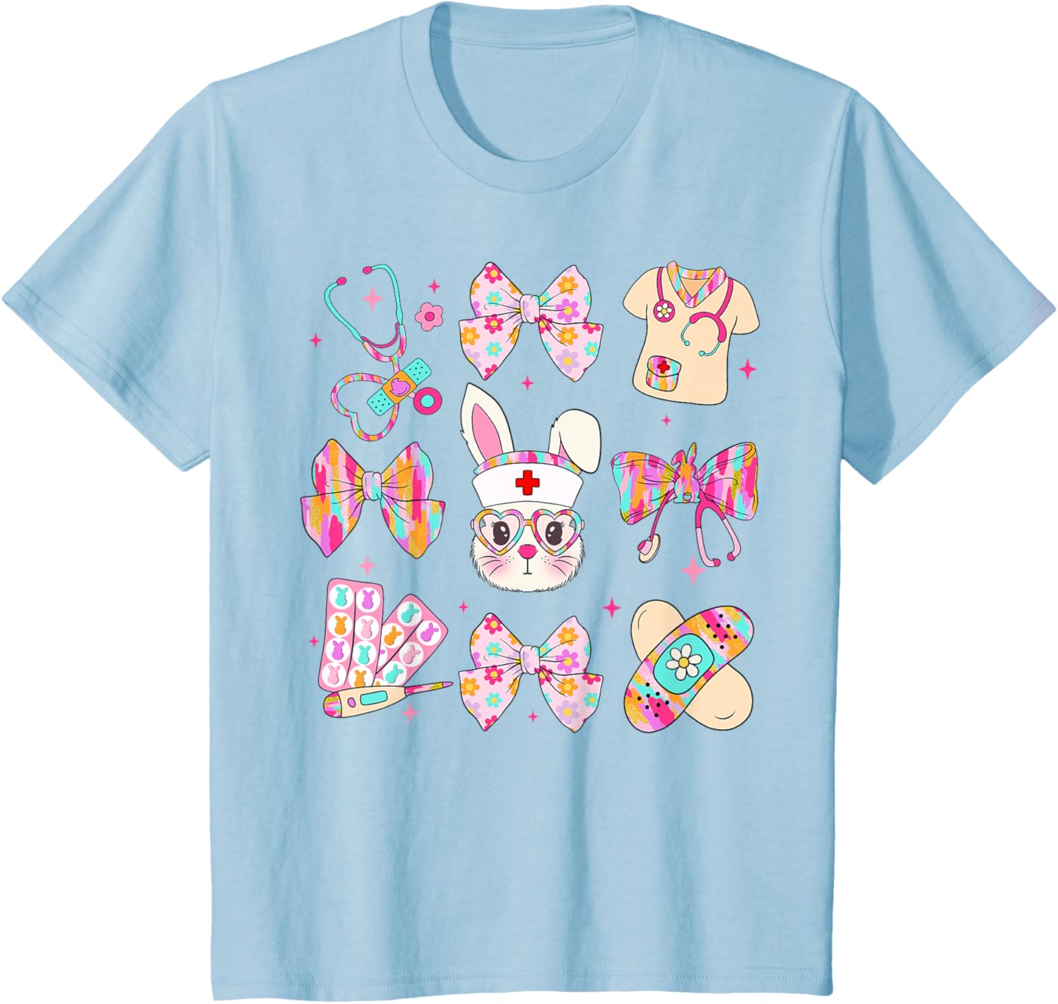 Cute Bunny Nurse Stethoscope Coquette Bow Easter Day Nursing T-Shirt