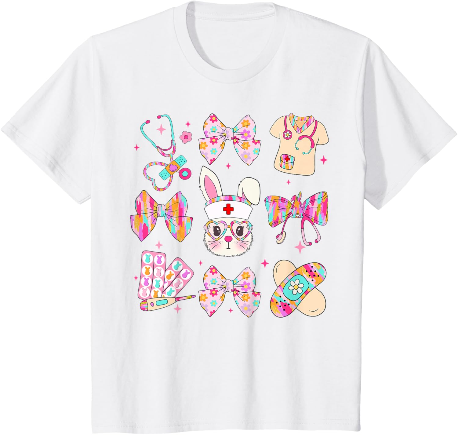 Cute Bunny Nurse Stethoscope Coquette Bow Easter Day Nursing T-Shirt