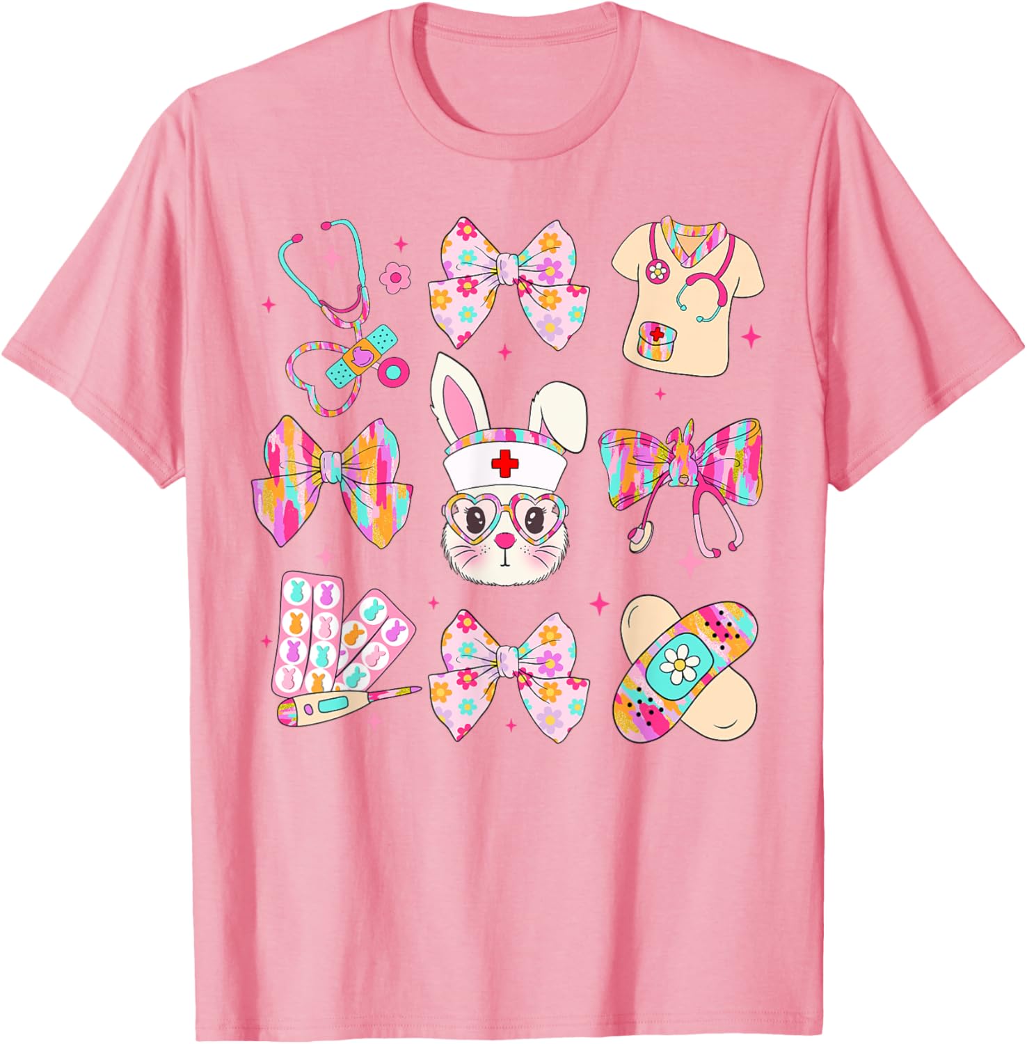 Cute Bunny Nurse Stethoscope Coquette Bow Easter Day Nursing T-Shirt