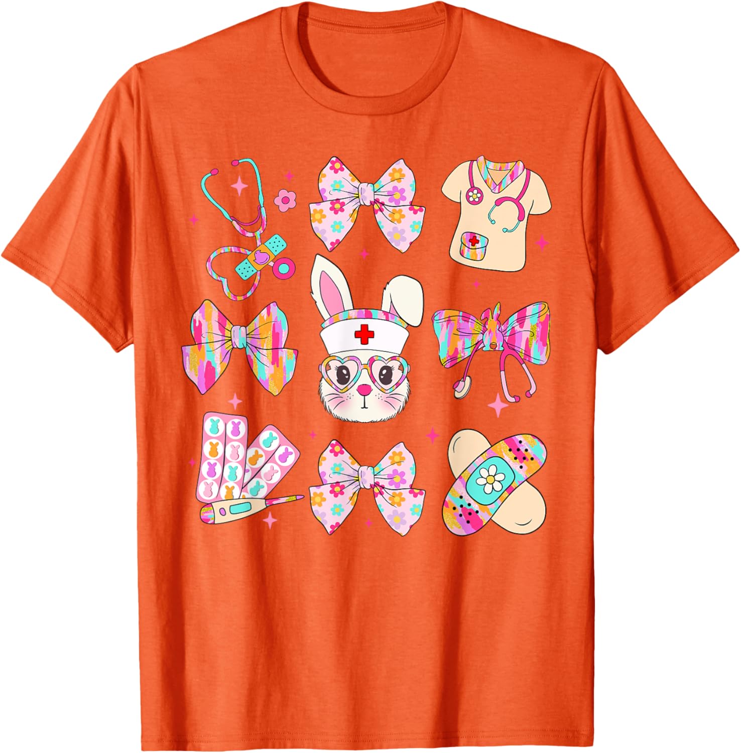 Cute Bunny Nurse Stethoscope Coquette Bow Easter Day Nursing T-Shirt